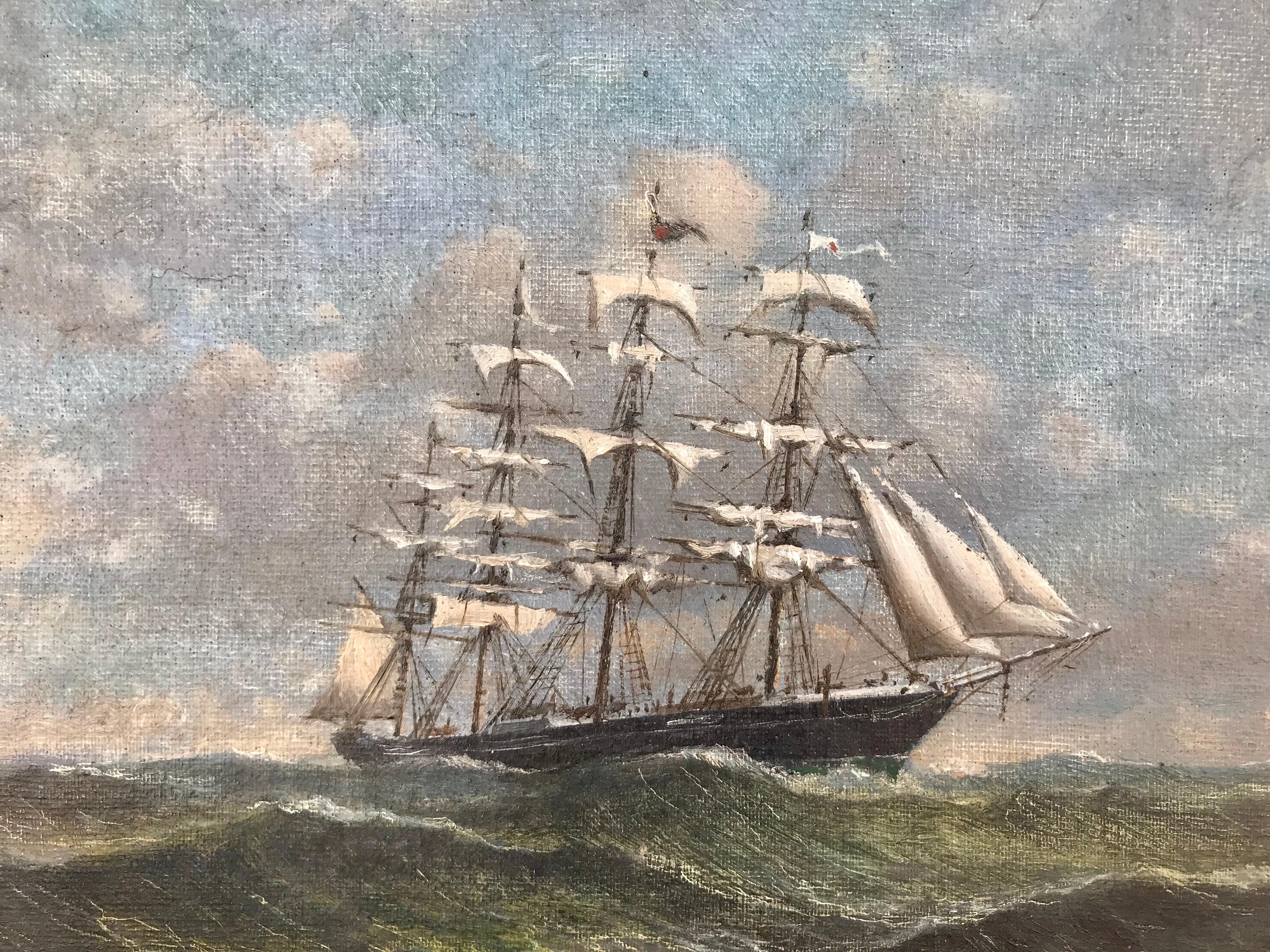 “Clipper in High Seas” - Painting by Unknown