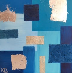 Peinture à l'huile cubiste bleu marine, artiste britannique 