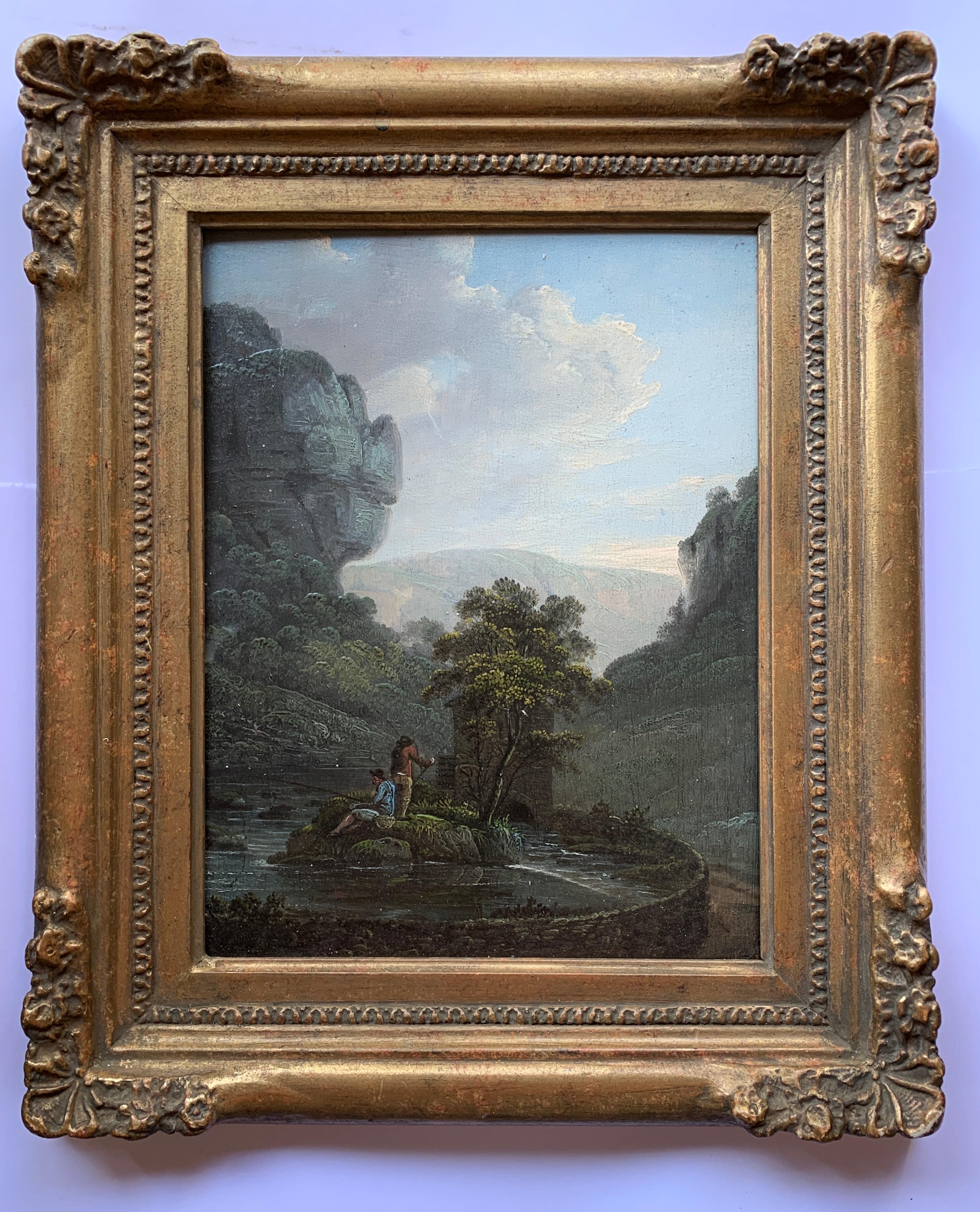 Unknown Figurative Painting - Early 19th century English  River landscape with fishermen