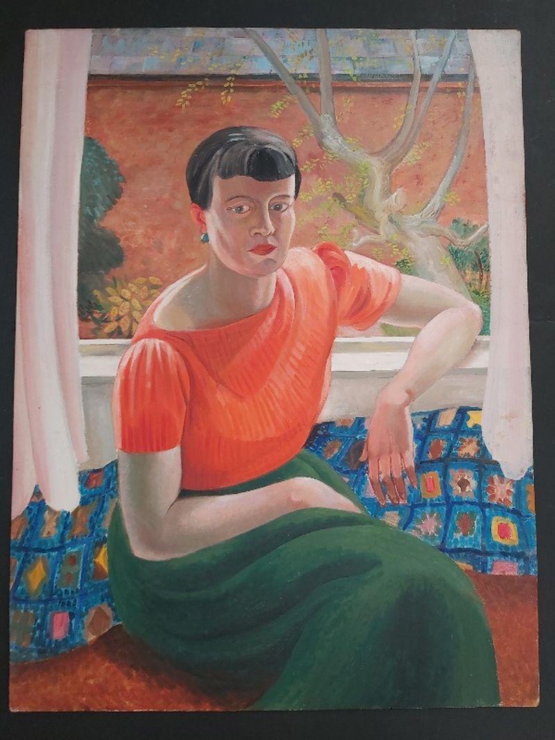 Early-Mid 20th Century Portrait of a Seated Woman Original Oil Painting 3