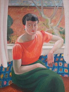 Early-Mid 20th Century Portrait of a Seated Woman Original Oil Painting