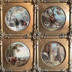 Antique Four Paintings of the Four Seasons, Victorian Landscapes