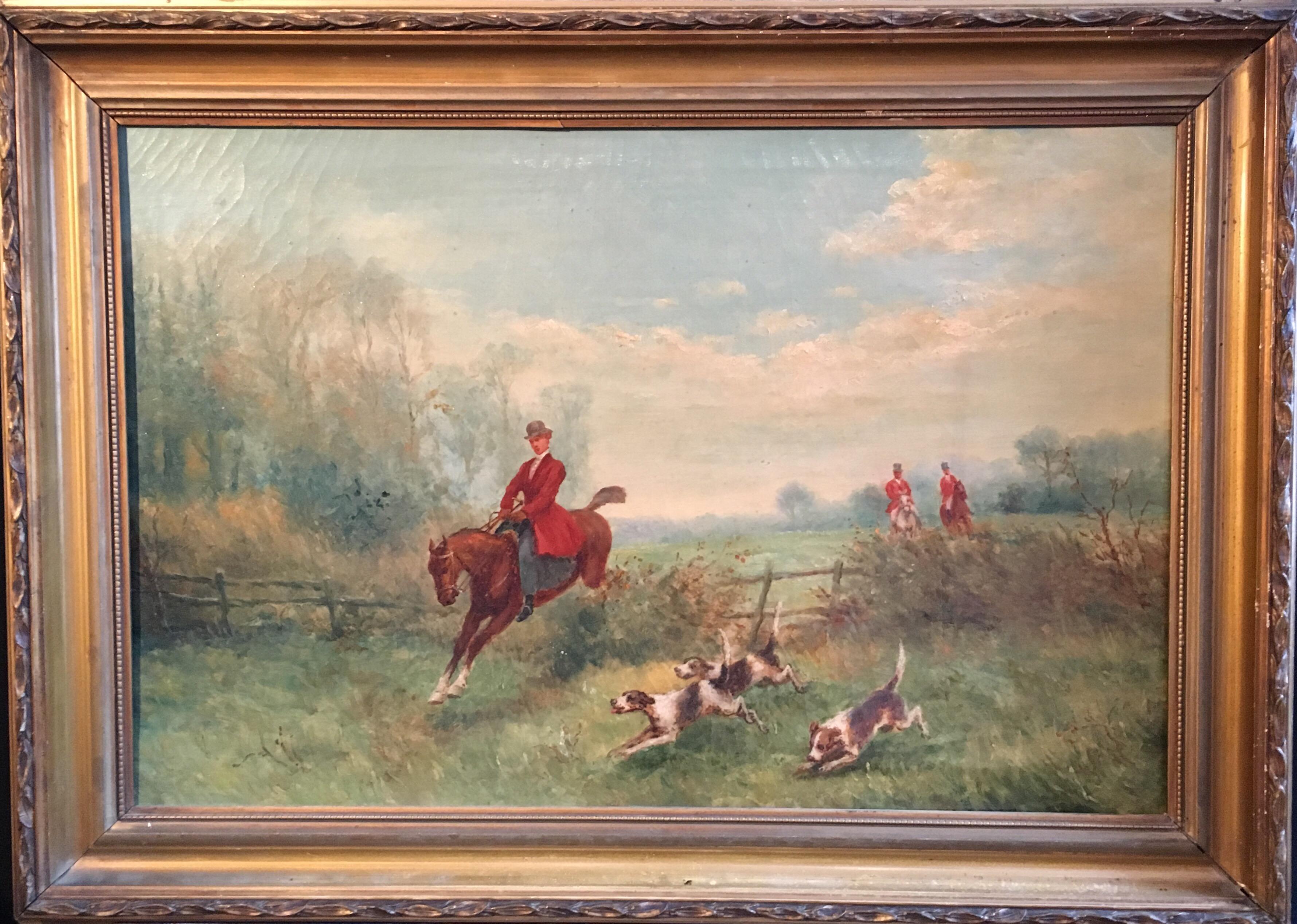 Unknown Landscape Painting - Hunt Scene, Sporting British Landscape, Original Frame