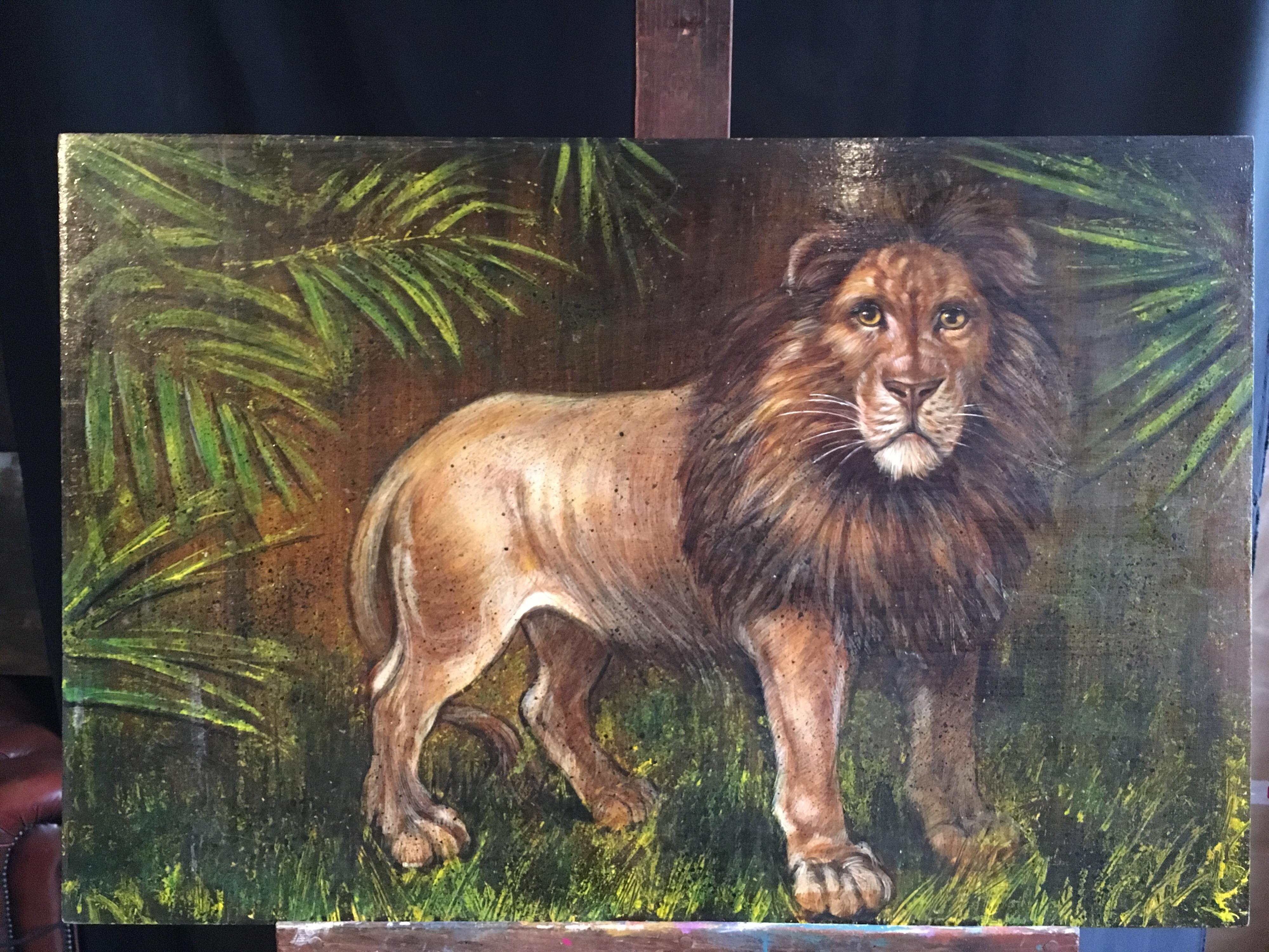 König des Dschungels, großes impressionistisches Ölgemälde eines Löwen – Painting von Unknown