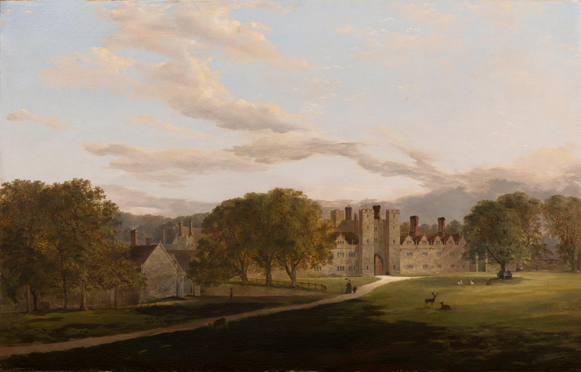 Knole House, English School 19. Jahrhundert Landhauslandschaft Öl 