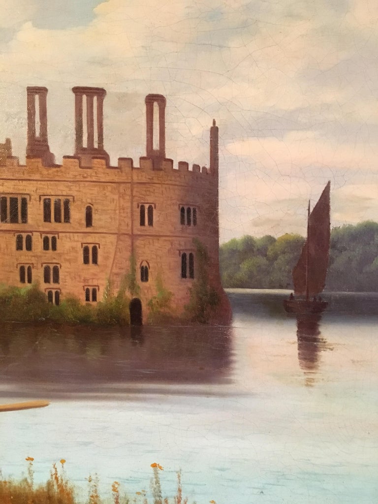 British School Leeds Castle, Kent, Fine British Antique Oil Painting