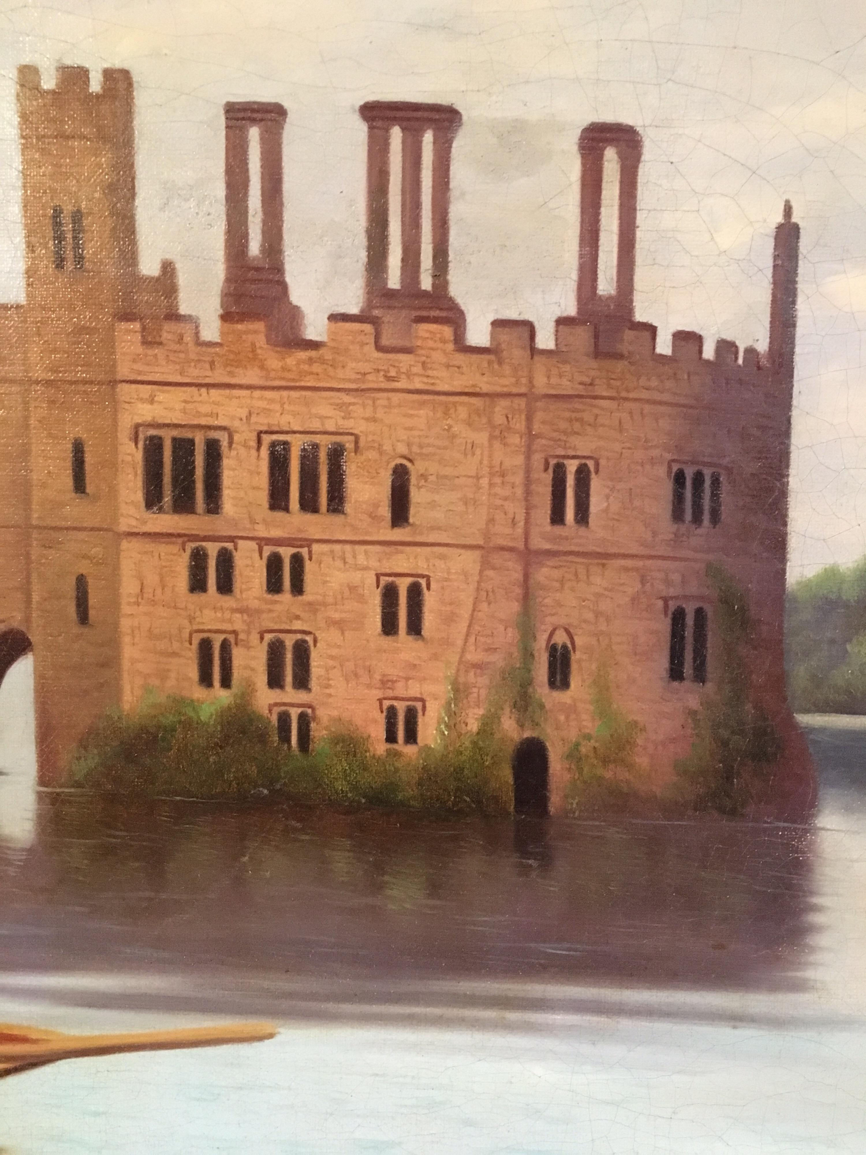 Leeds Castle, Kent, Fine British Antique Oil Painting, Signed 1