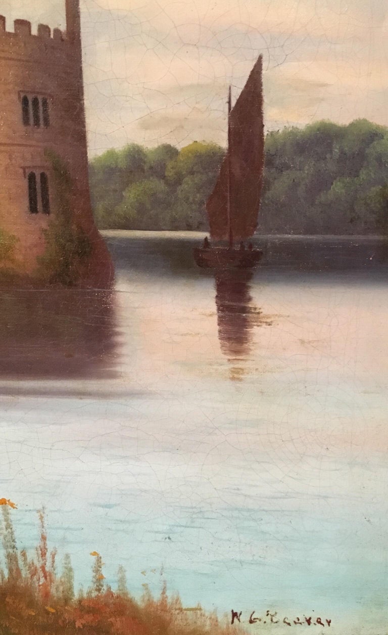 British School Leeds Castle, Kent, Fine British Antique Oil Painting