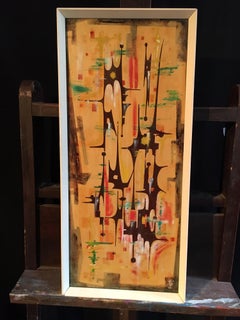 Mid Century Atomic Abstract Oil Painting, Signed