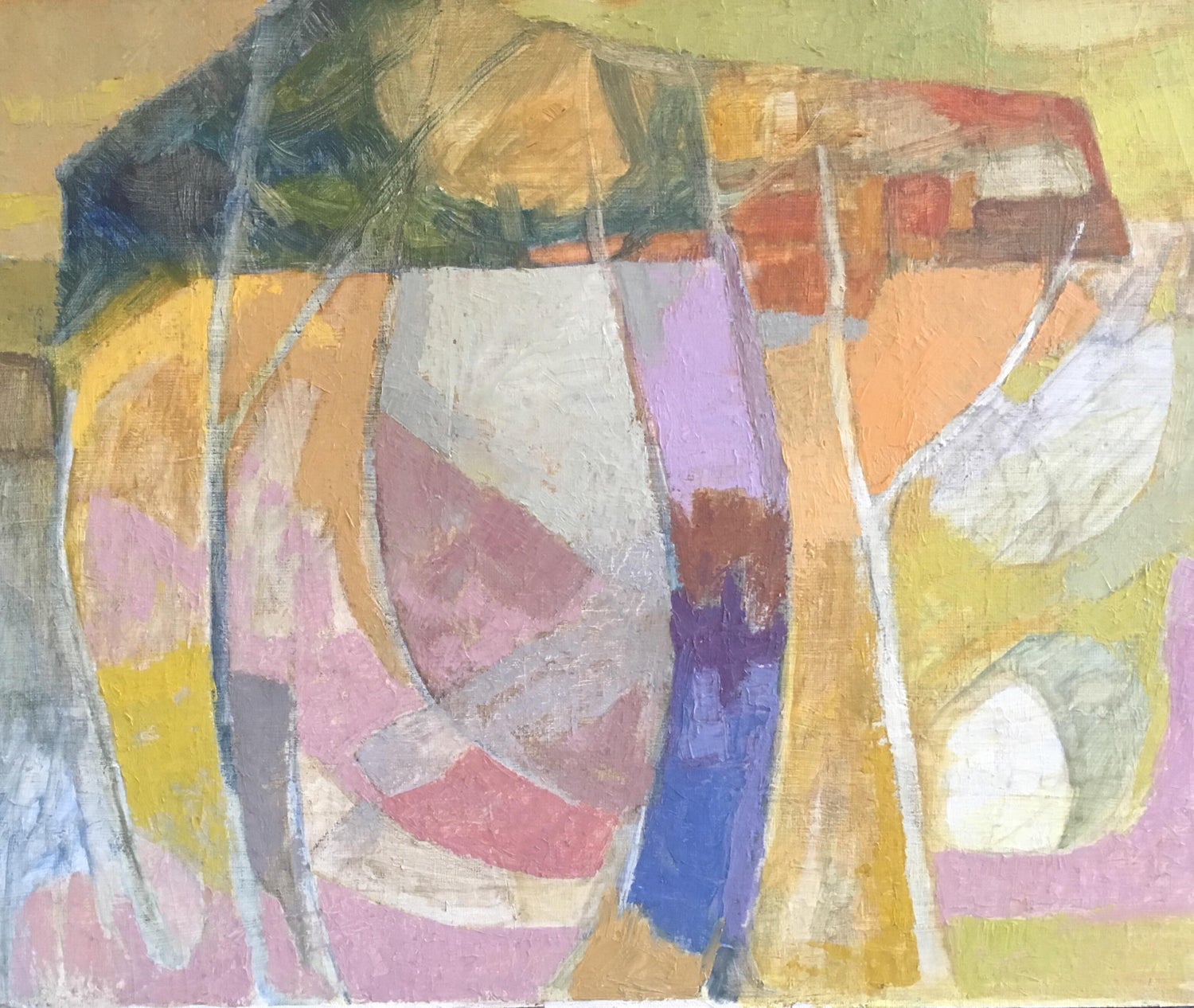 British School Pastel Color Combination Abstract Cubism Oil Painting For Sale At 1stdibs