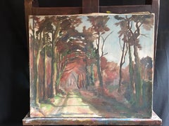 Rustic Country Road Mid Century Impressionist Landscape, Original Oil Painting