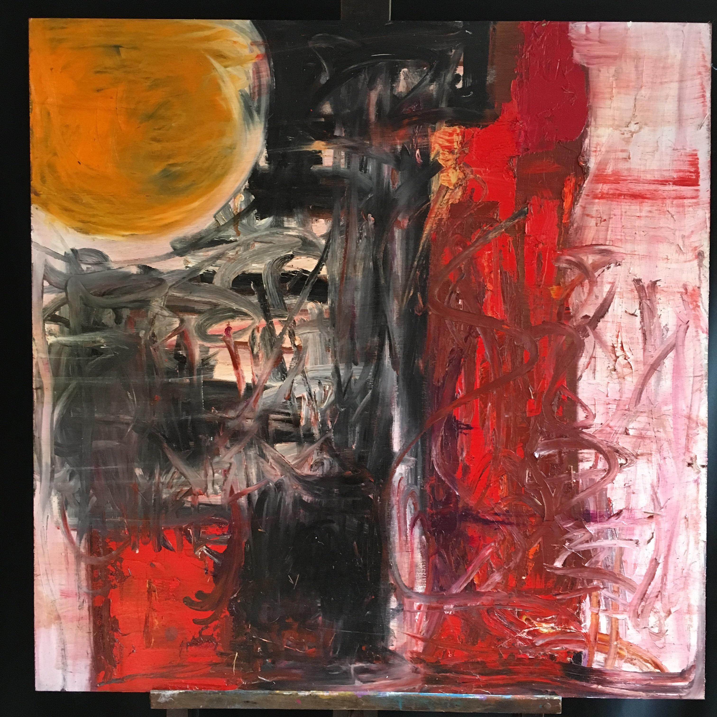 Sonne 1  British Huge Abstraktes Ölgemälde Expressionistische Komposition – Painting von Unknown
