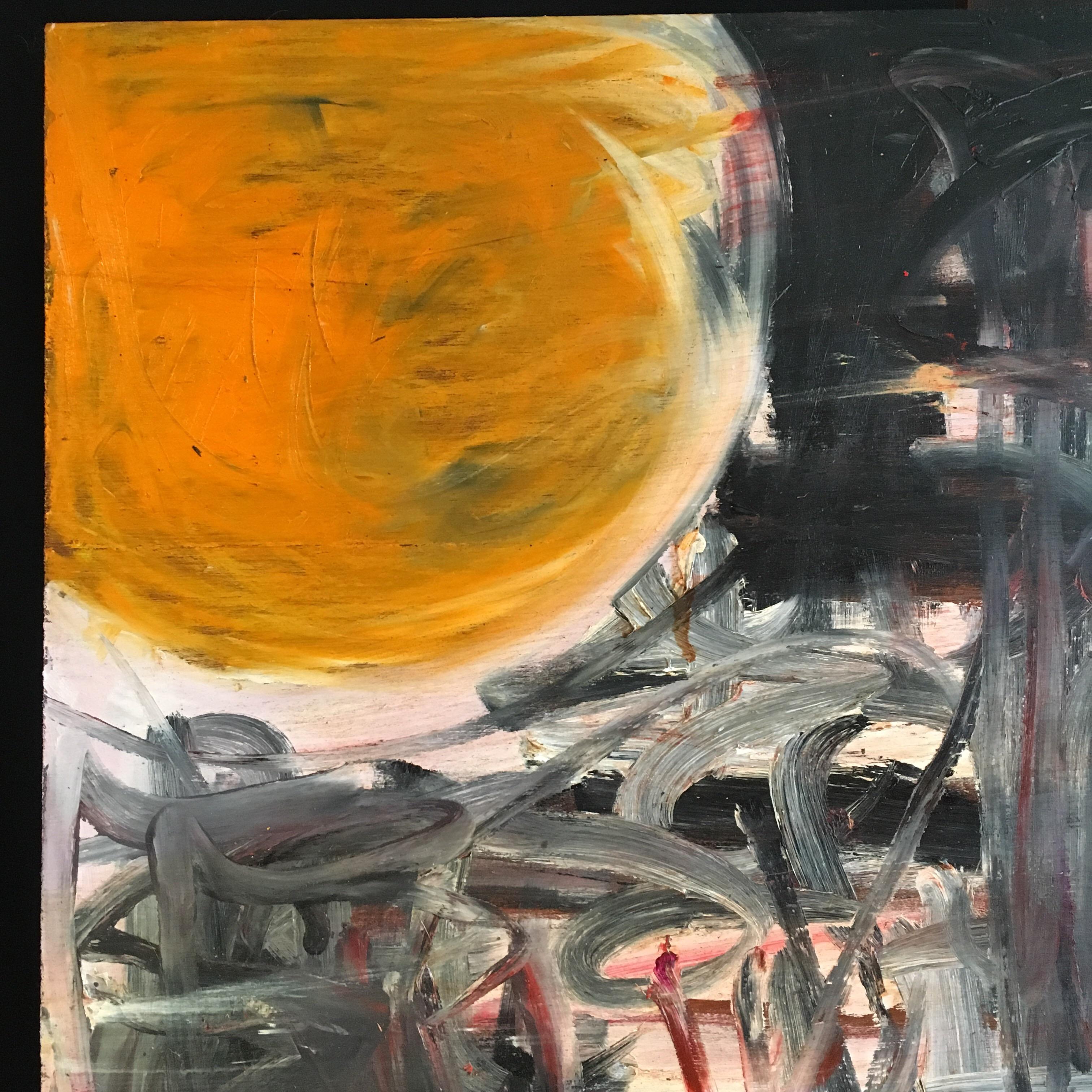 Sonne 1  British Huge Abstraktes Ölgemälde Expressionistische Komposition (Braun), Interior Painting, von Unknown