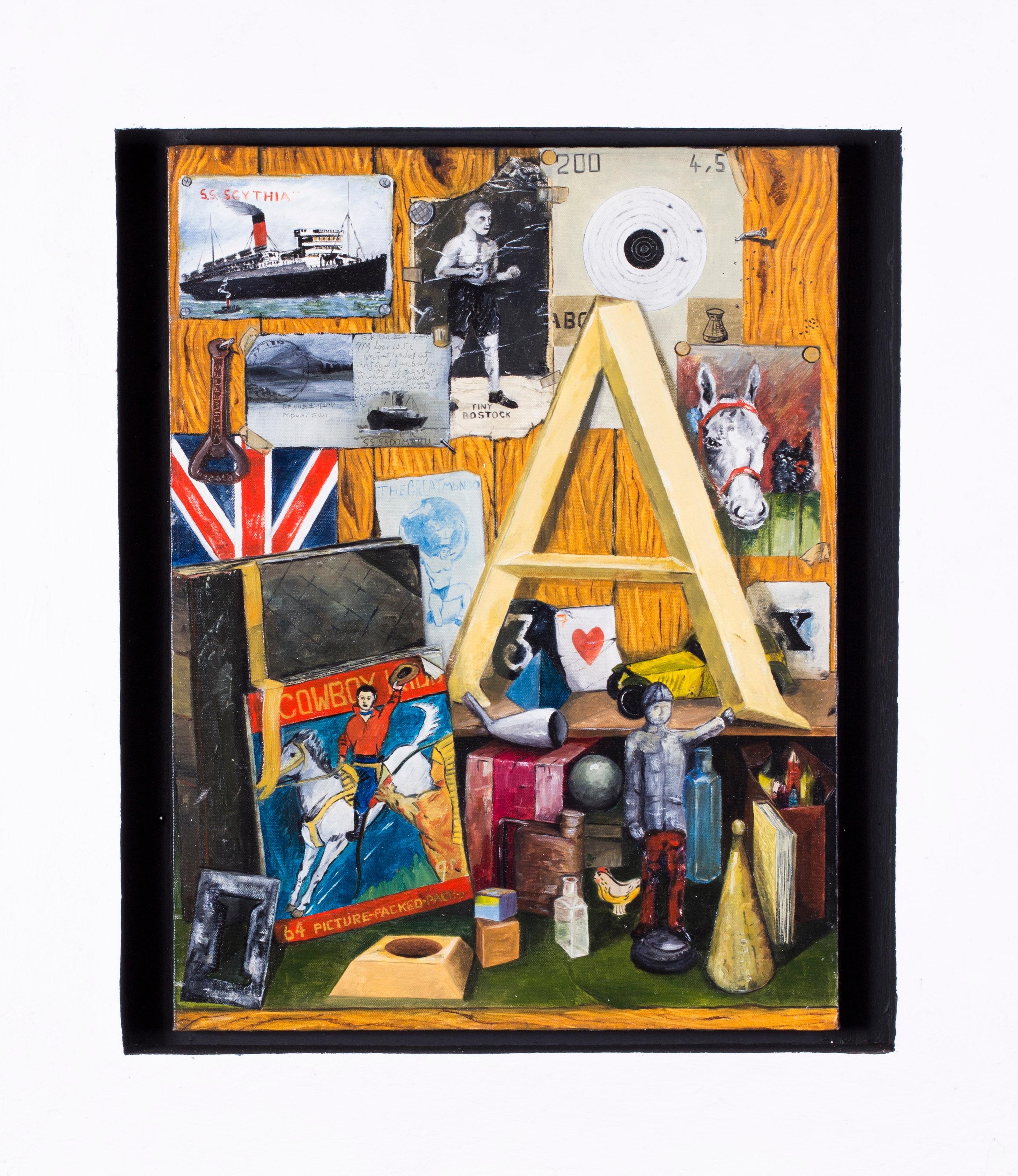 Original 20th Century British school oil painting in the style of Peter Blake - Painting by Unknown