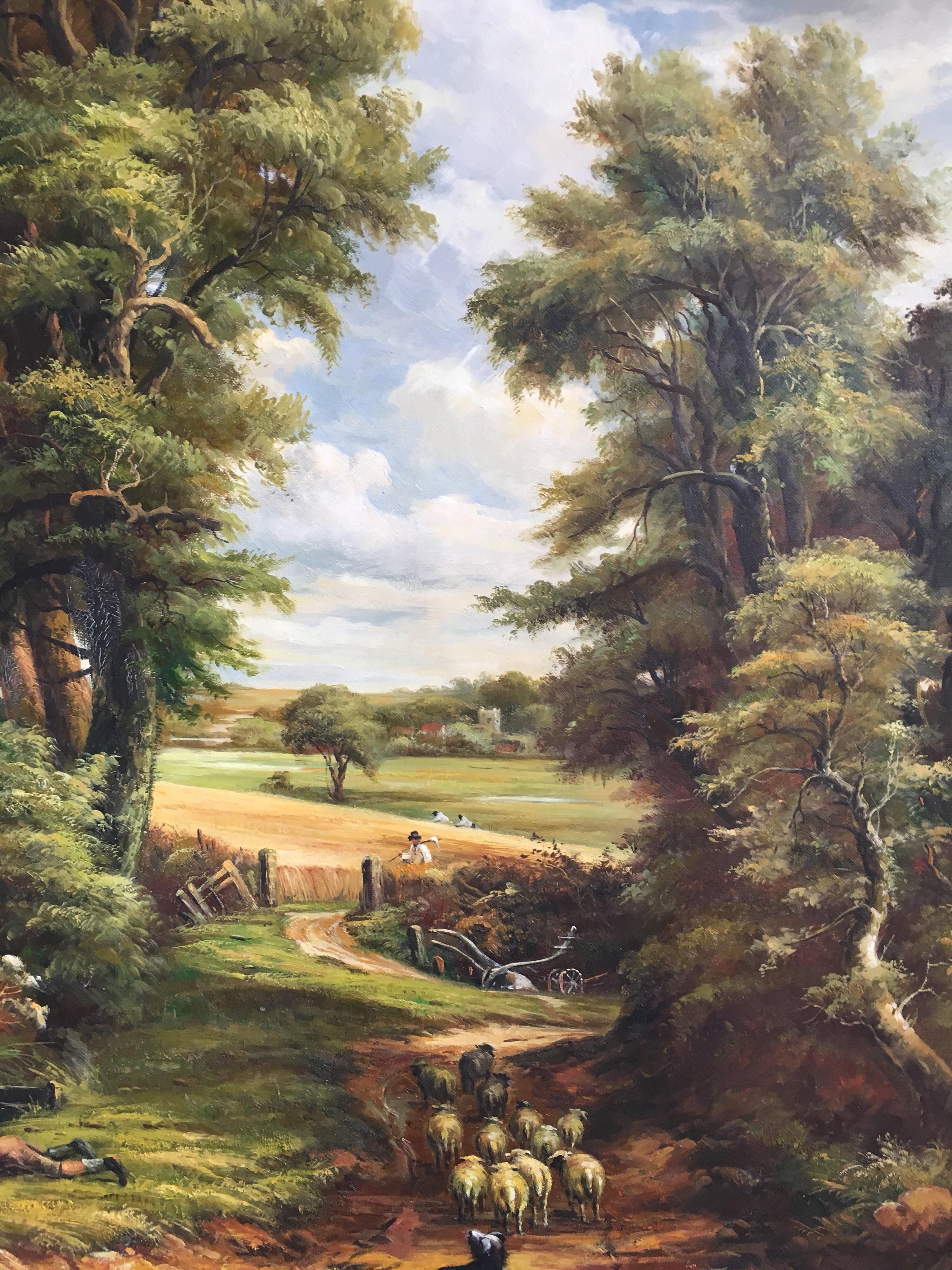 The Cornfield after John Constable - Very Large Oil Painting - Gray Landscape Painting by Unknown