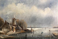 The Frozen Lake, Victorian Landscape, Oil Painting