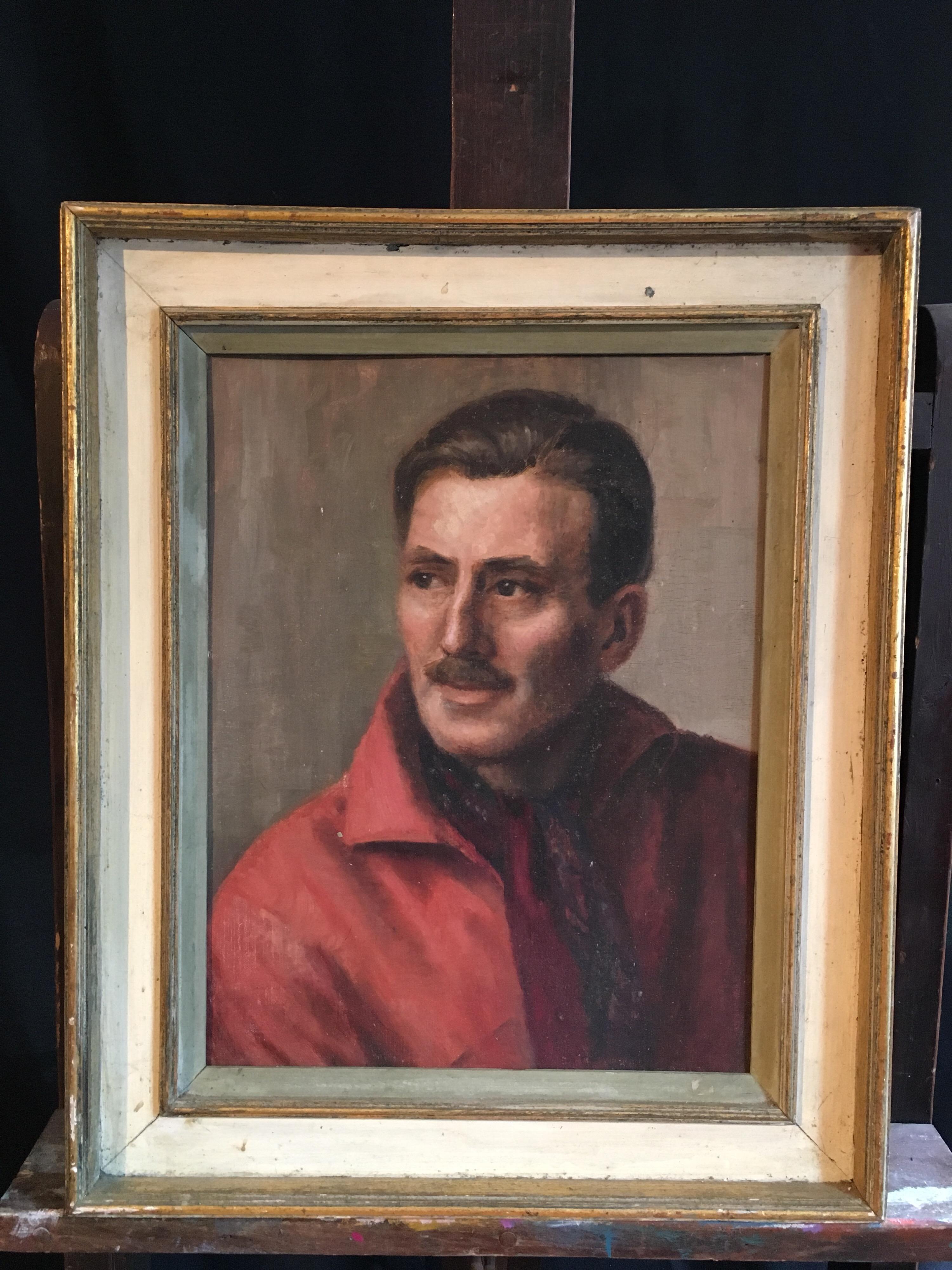 The Gentleman in Red, Impressionist Portrait Oil Painting  - Brown Interior Painting by Unknown