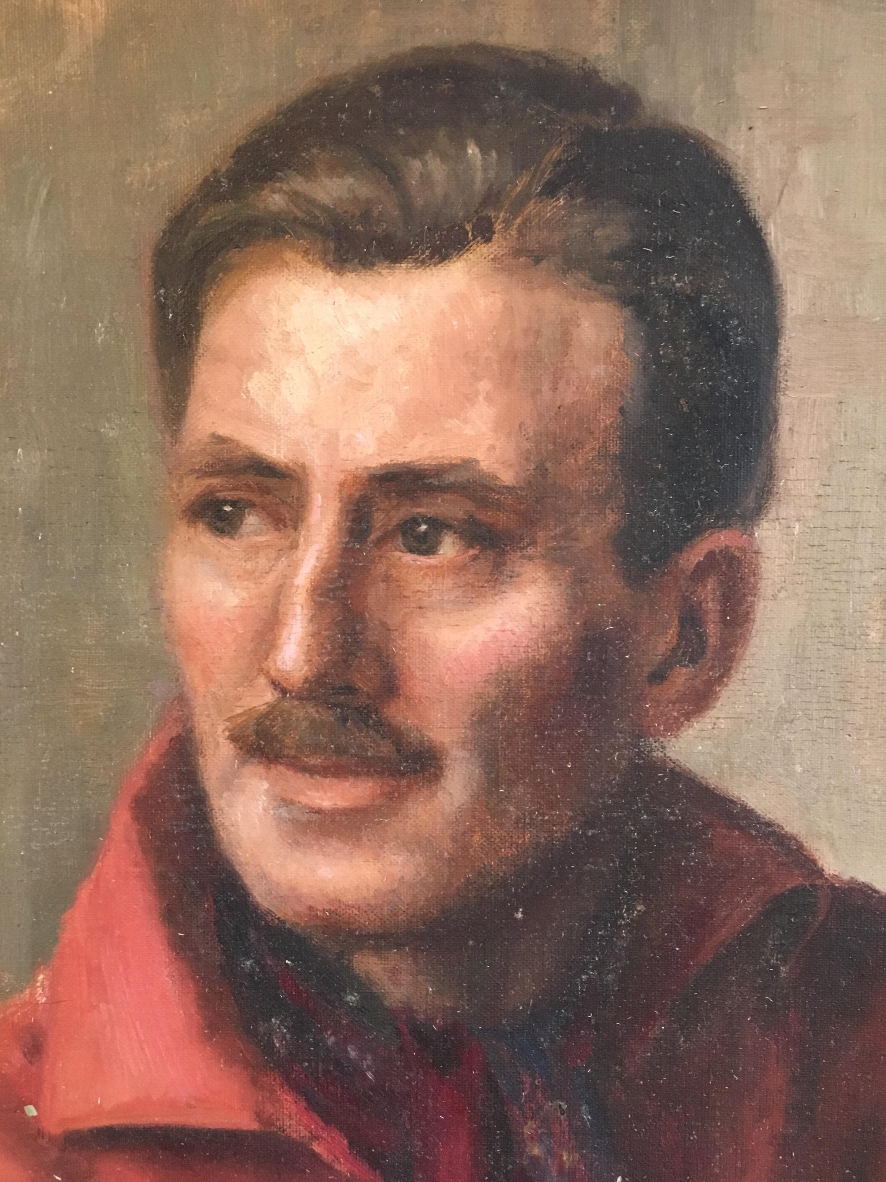 The Gentleman in Red, Impressionist Portrait Oil Painting 
British School, mid 20th Century
Oil painting on board, framed
Framed size: 23.5 x 19 inches

Handsome gentleman, sat comfortably whilst having his portrait painted. 

I imagine this man is