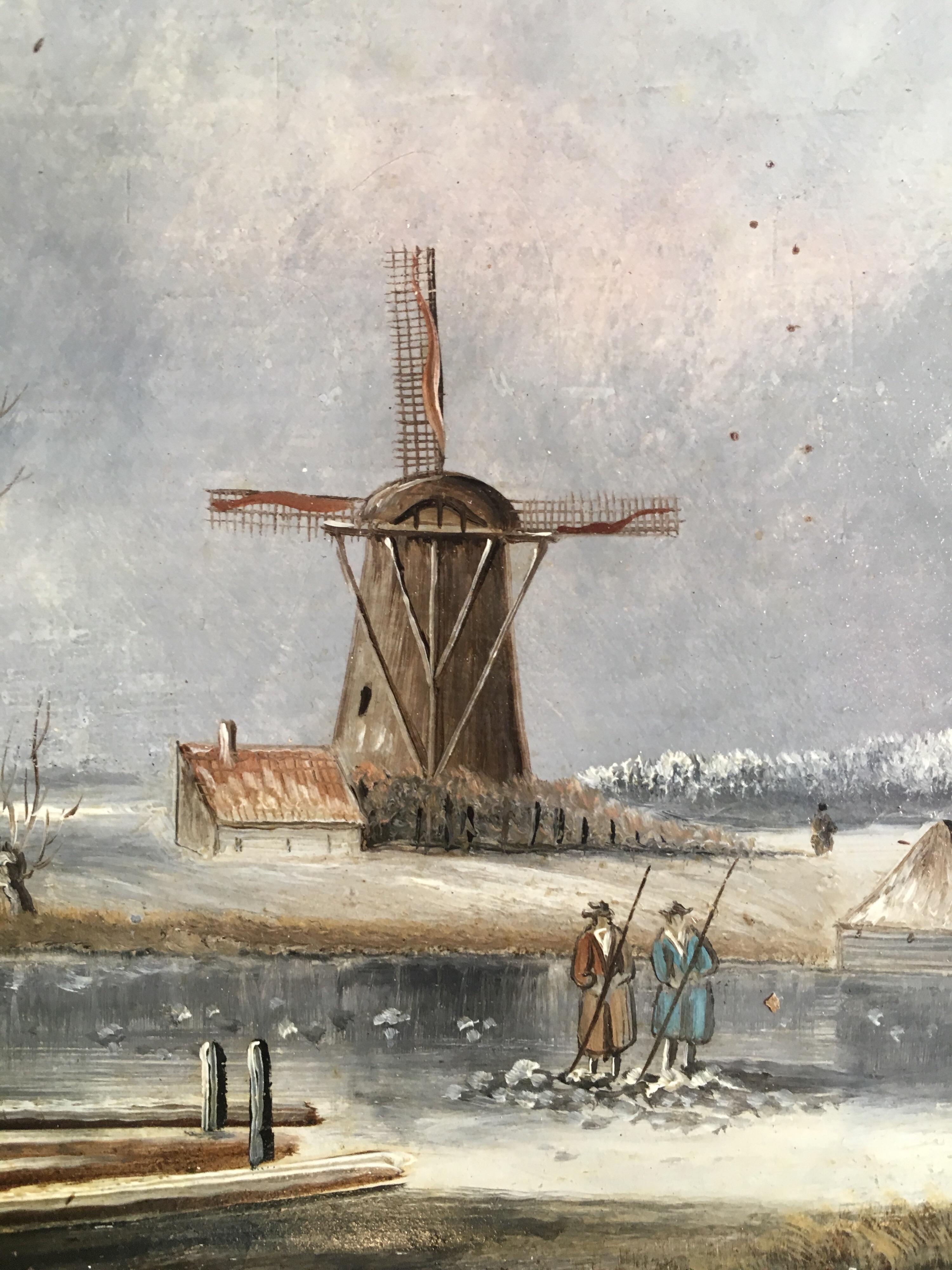 The Old Windmill, Victorian Landscape, Oil Painting - Gray Figurative Painting by Unknown