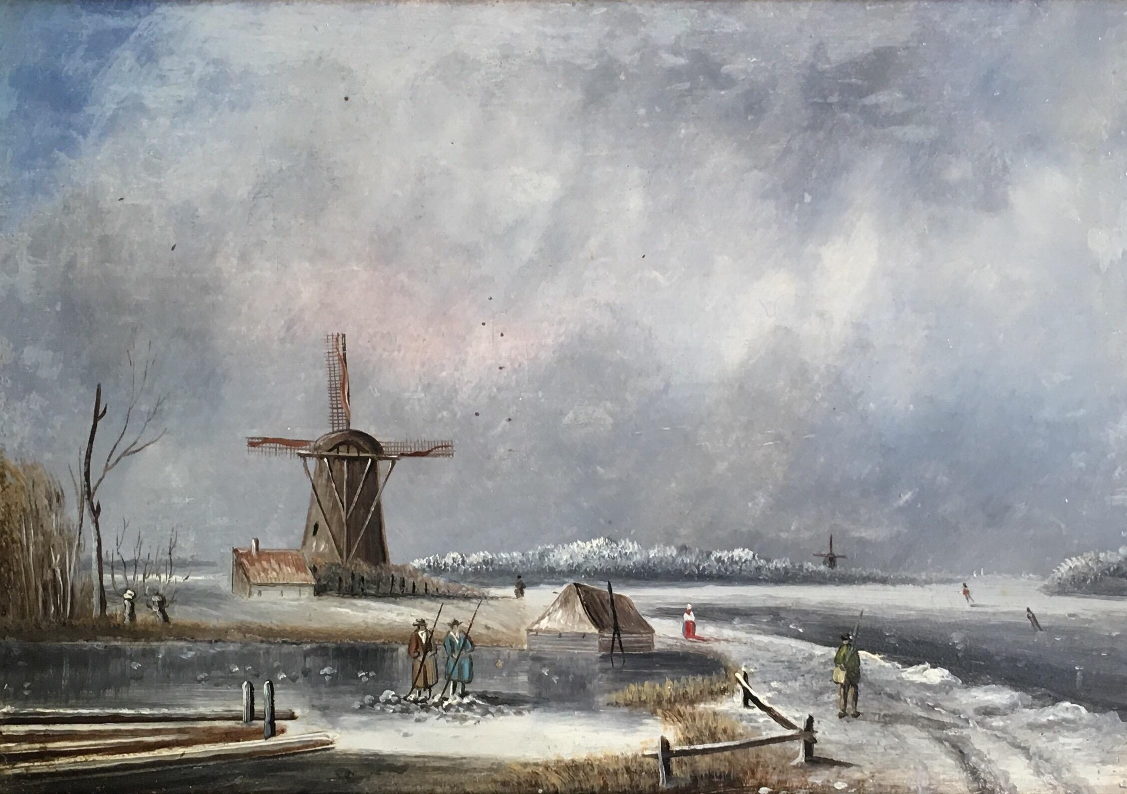 Unknown Figurative Painting - The Old Windmill, Victorian Landscape, Oil Painting