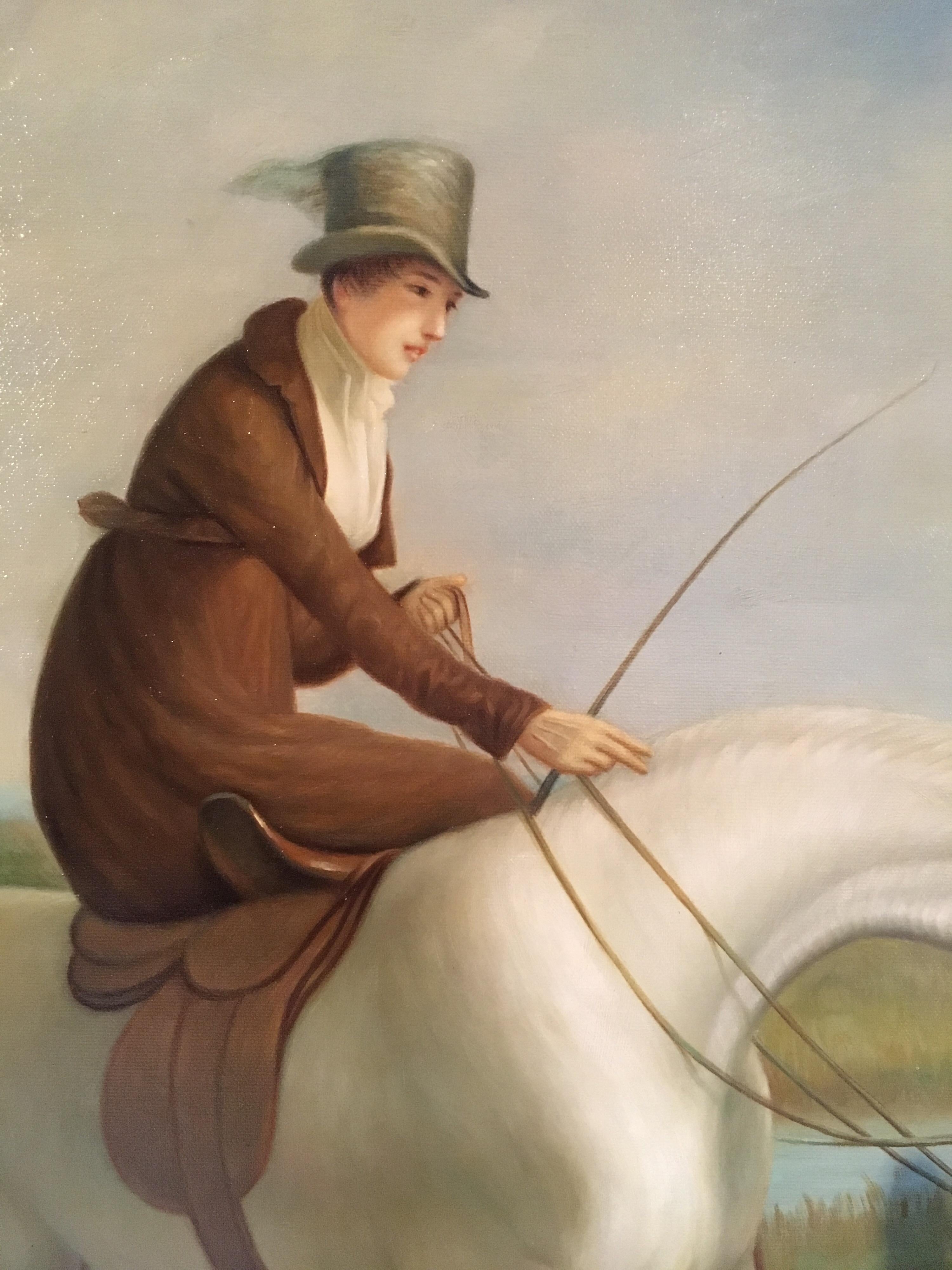 The Rider, Fine Portrait Lady Side Saddle, Oil Painting, Equestrian Themed - Brown Portrait Painting by Unknown