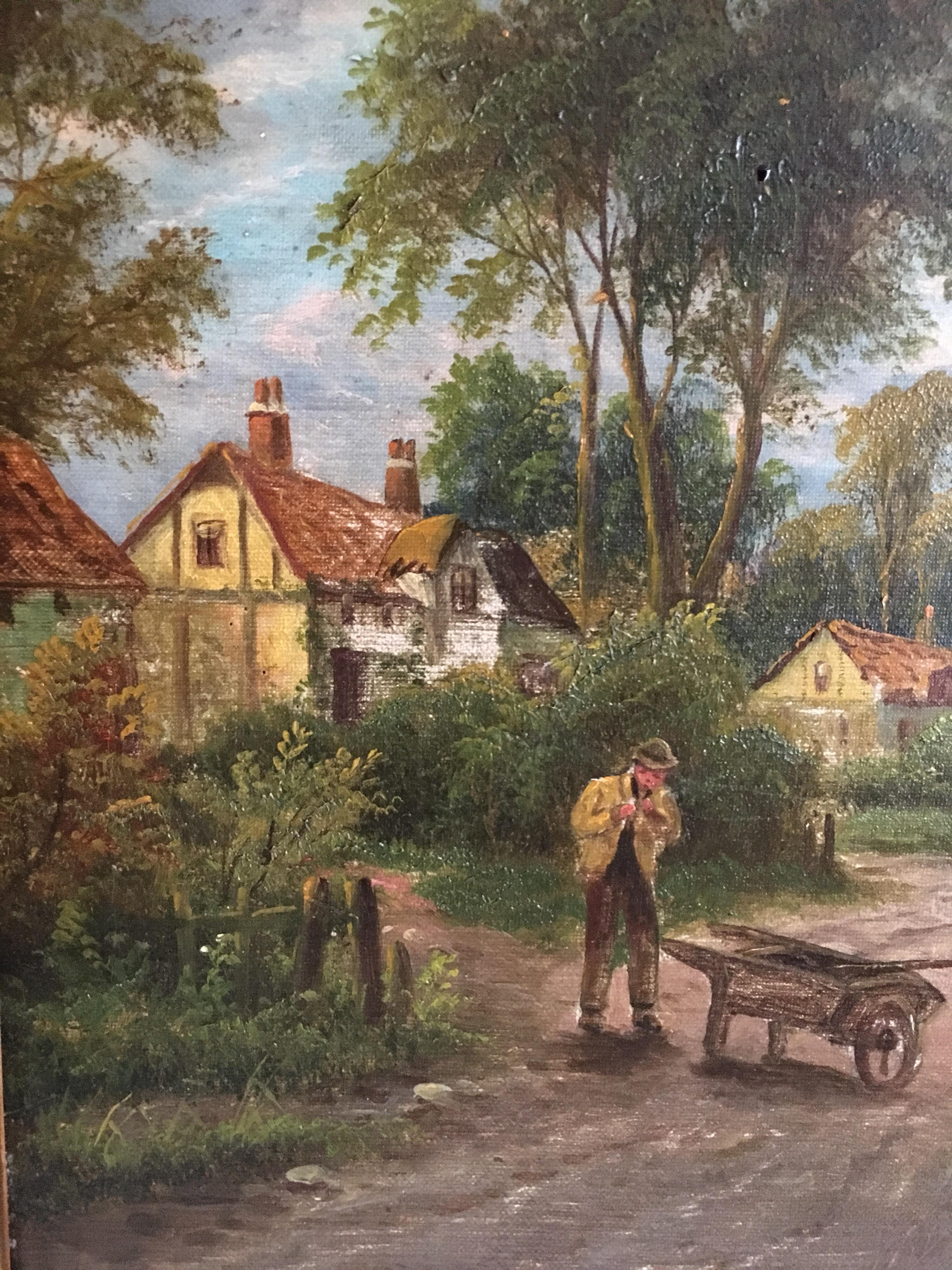 The Rural Road, Countryside Landscape Antique Oil Painting 1