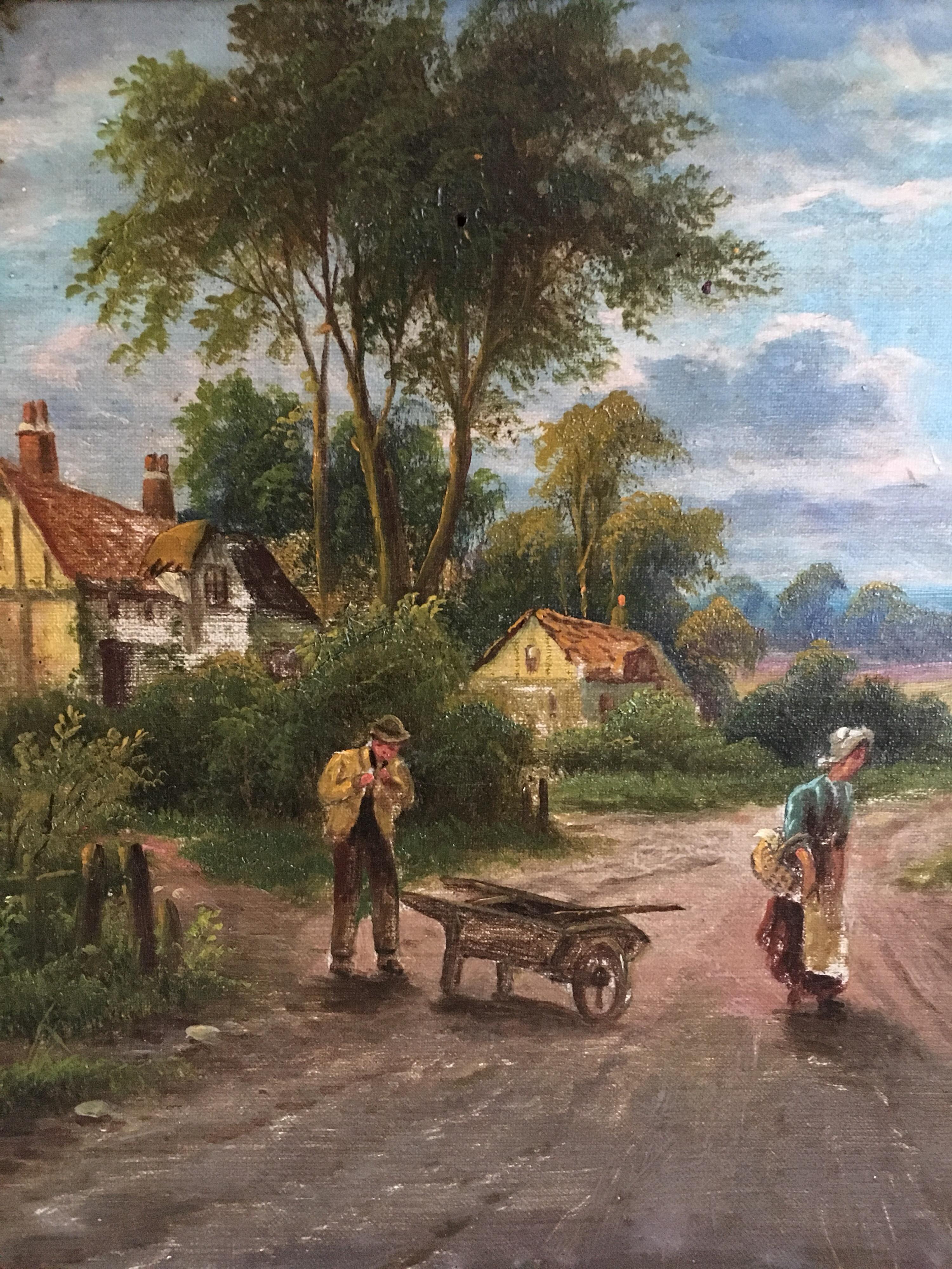The Rural Road, Countryside Landscape Antique Oil Painting 2