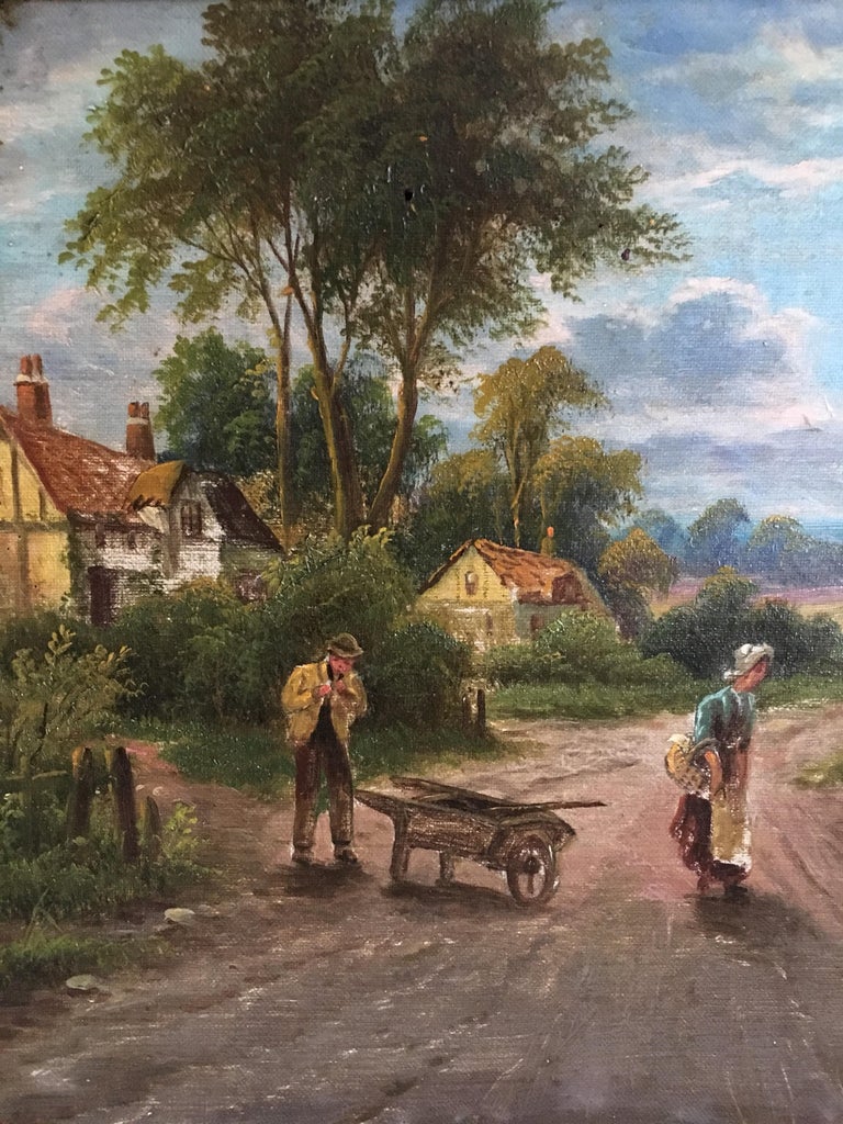British School The Rural Road, Countryside Landscape Antique Oil