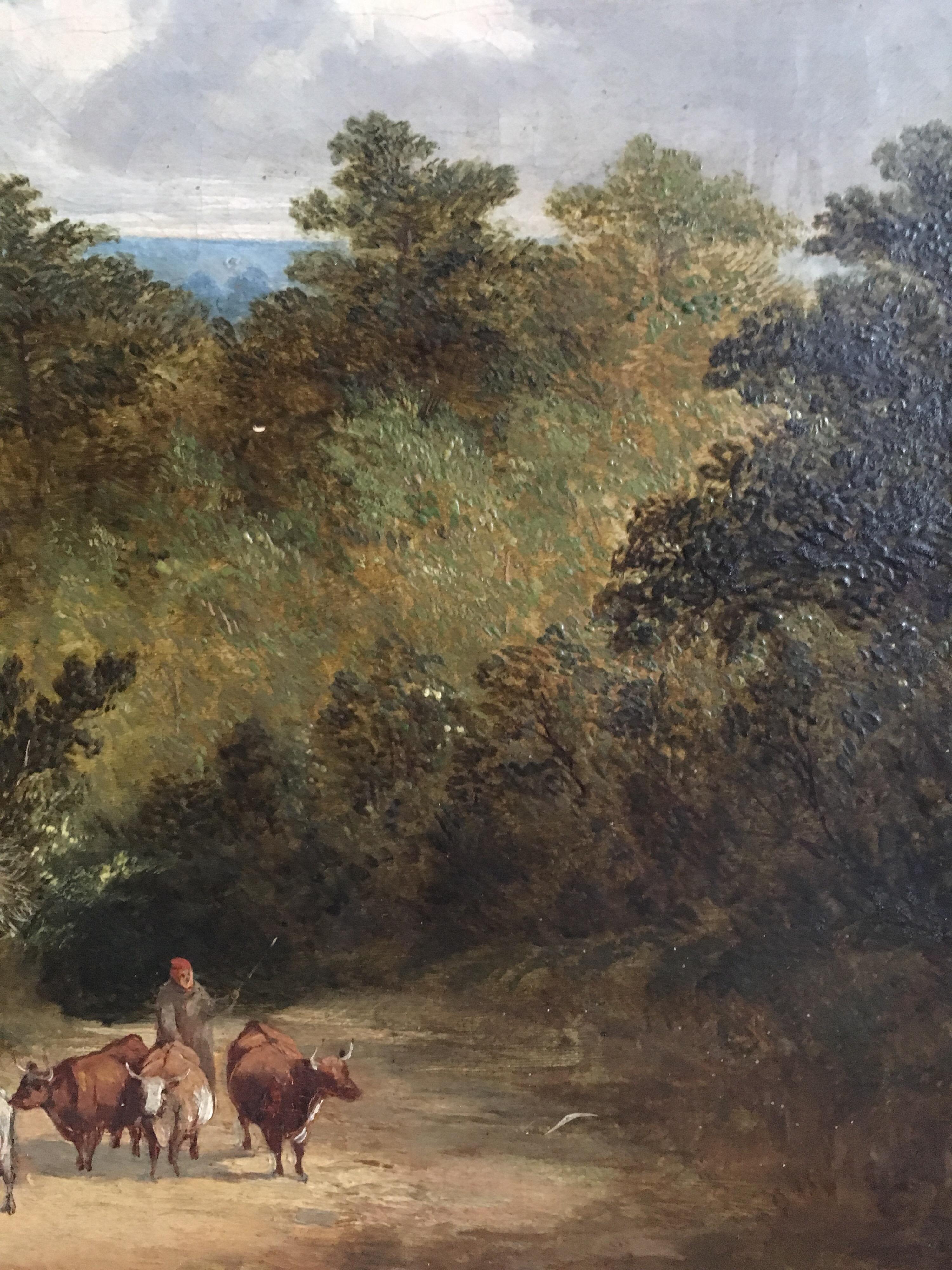 The Travelling Herd, Early Victorian Landscape, Oil Painting For Sale 1