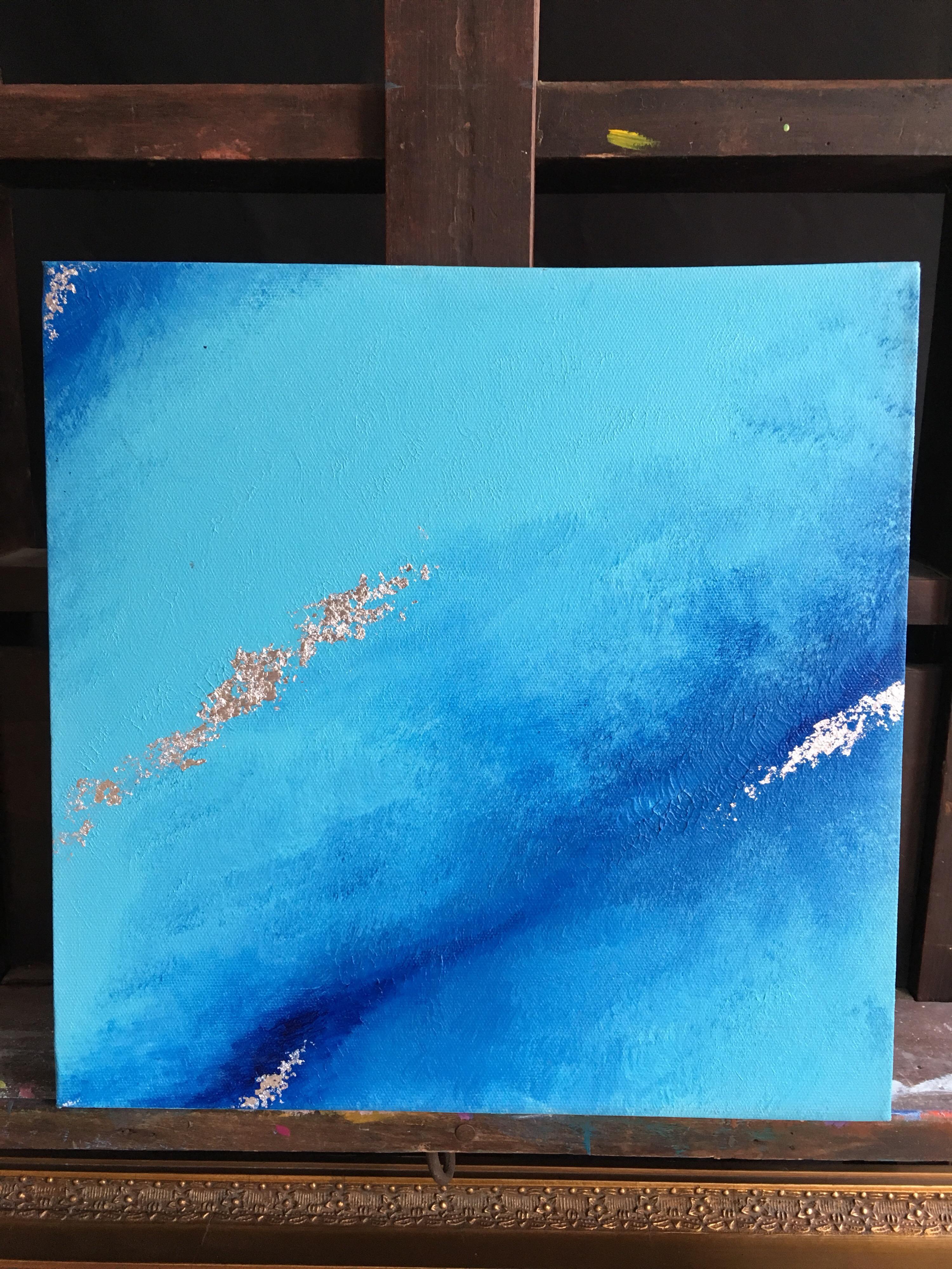 Peintures à l'huile - Triptyque bleu de mer  - Bleu Abstract Painting par Unknown