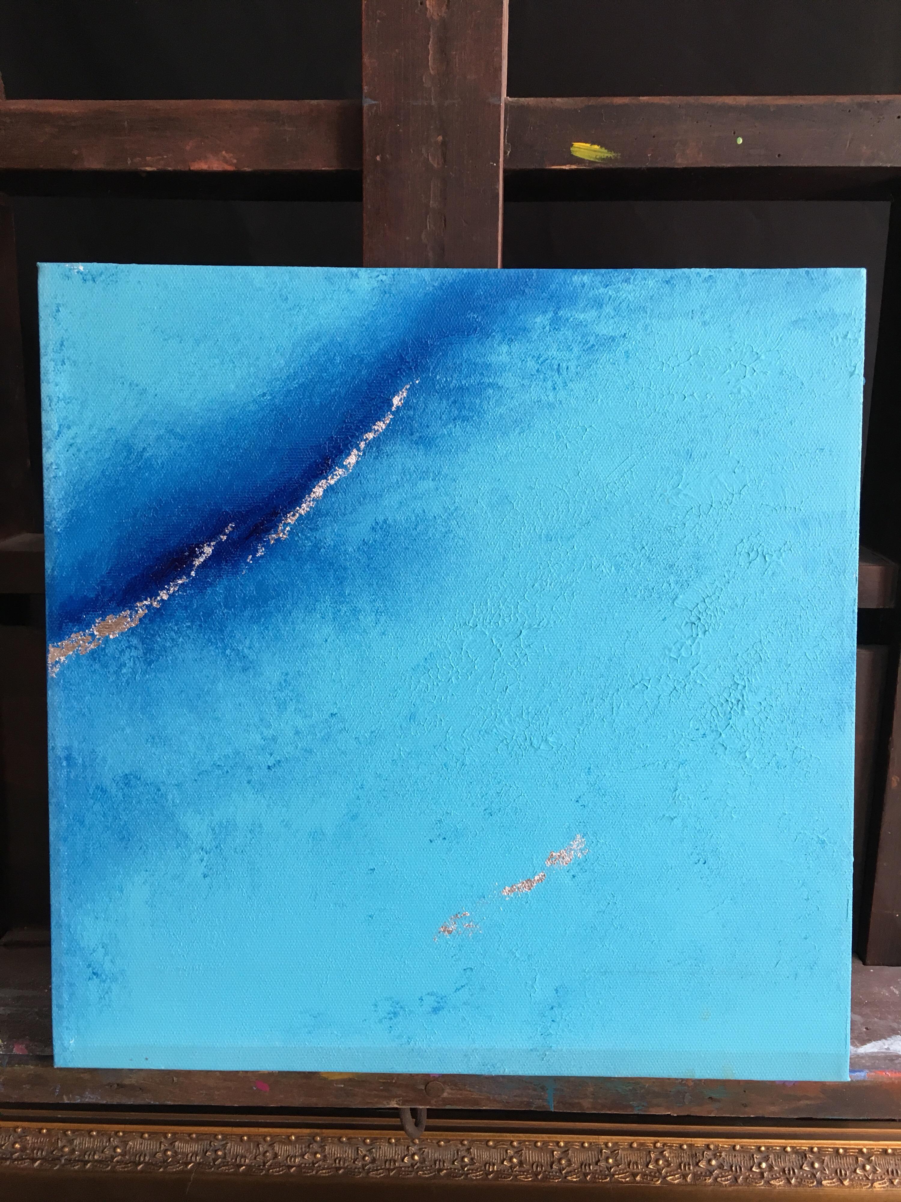 Peintures à l'huile - Triptyque bleu de mer  en vente 1