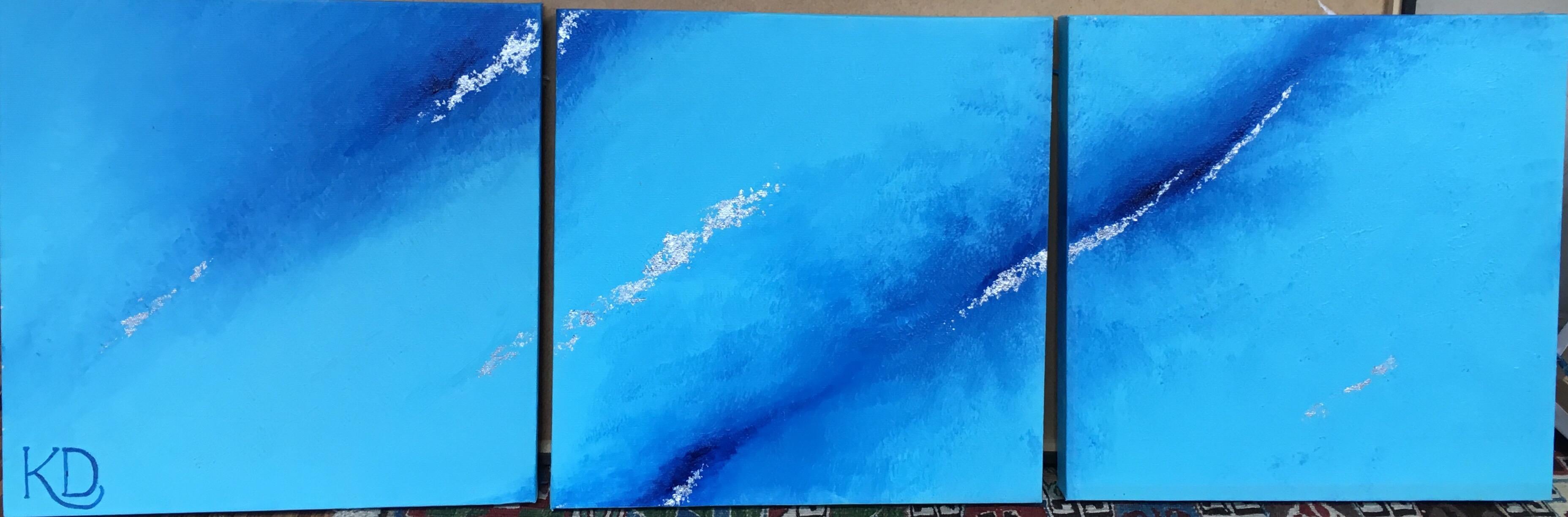 Triptych Sea Blue Oil Paintings 