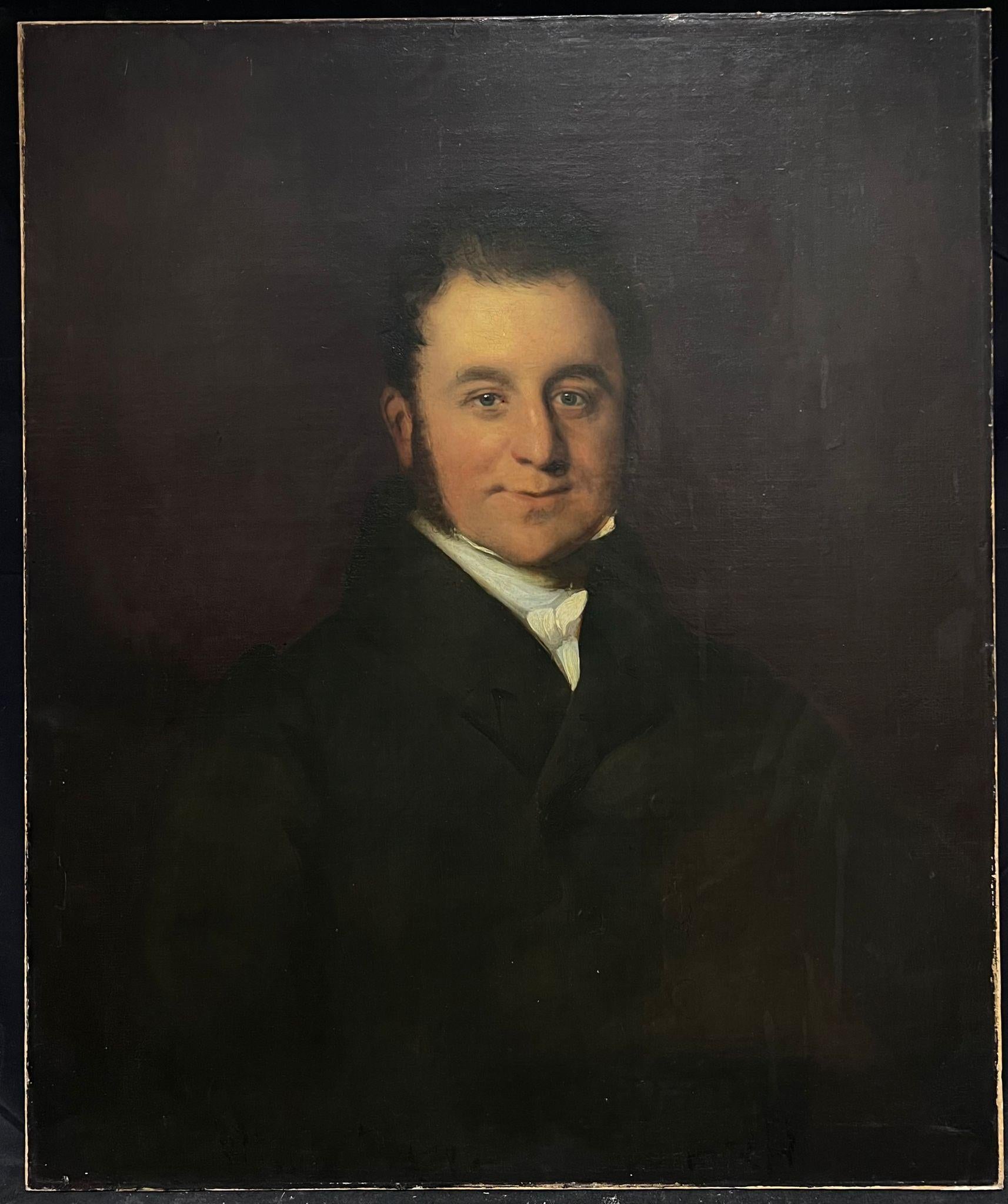 Pittura a olio britannica del 1830 Grande ritratto di un gentiluomo distinto - Painting di British School