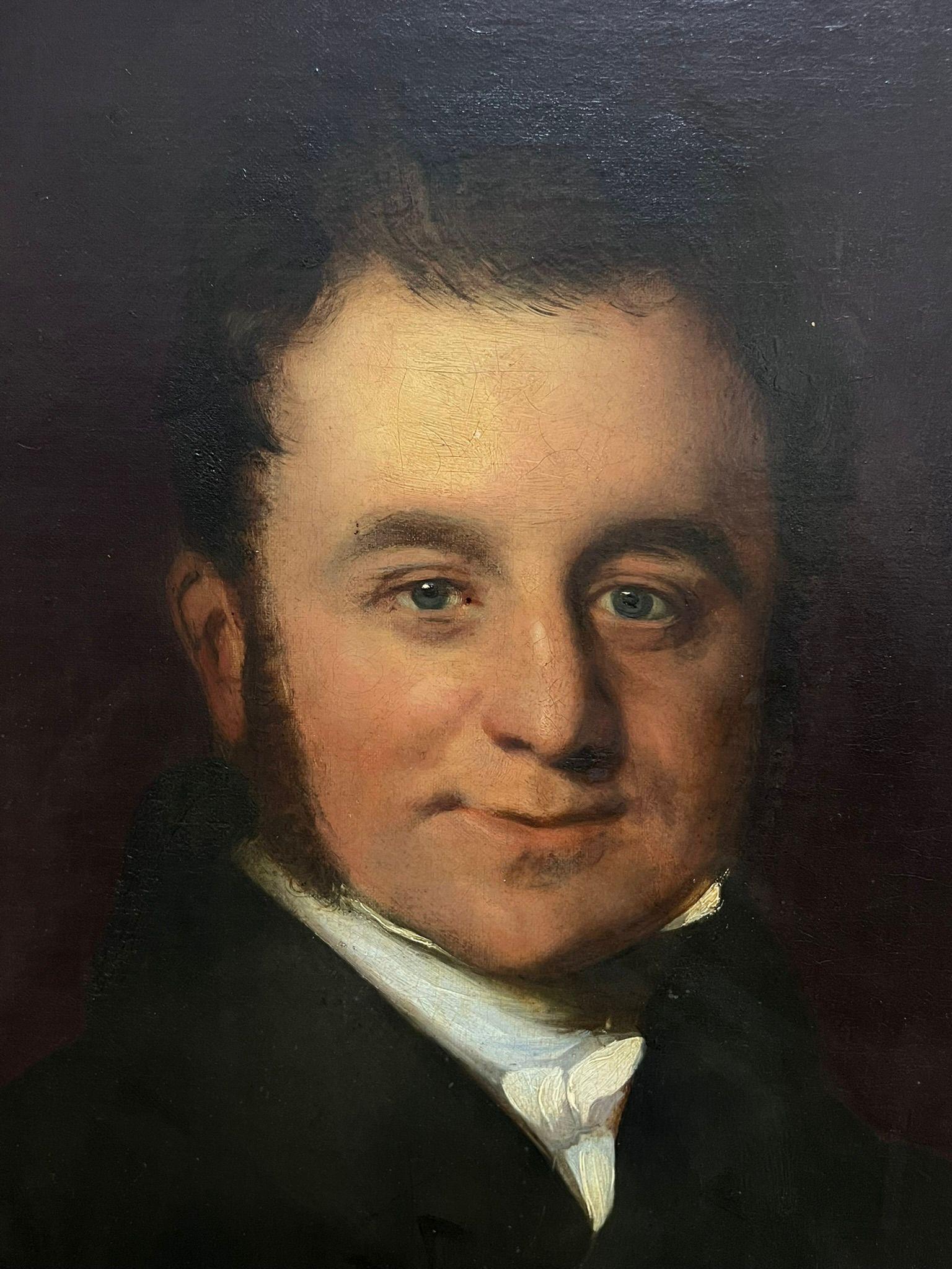 Pittura a olio britannica del 1830 Grande ritratto di un gentiluomo distinto - Portrait Painting Nero di British School