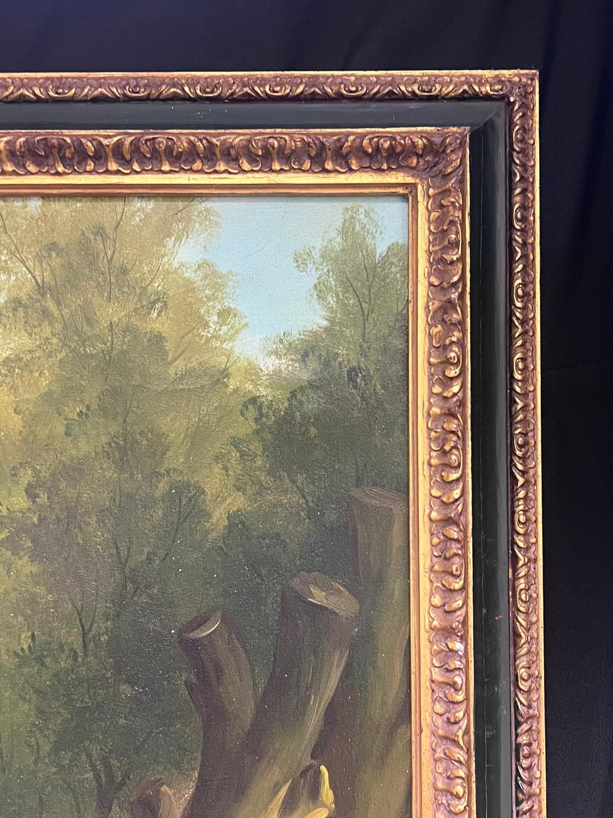 Huge British Sporting Art Oil Painting Two Chestnut Horses in Landscape framed 7