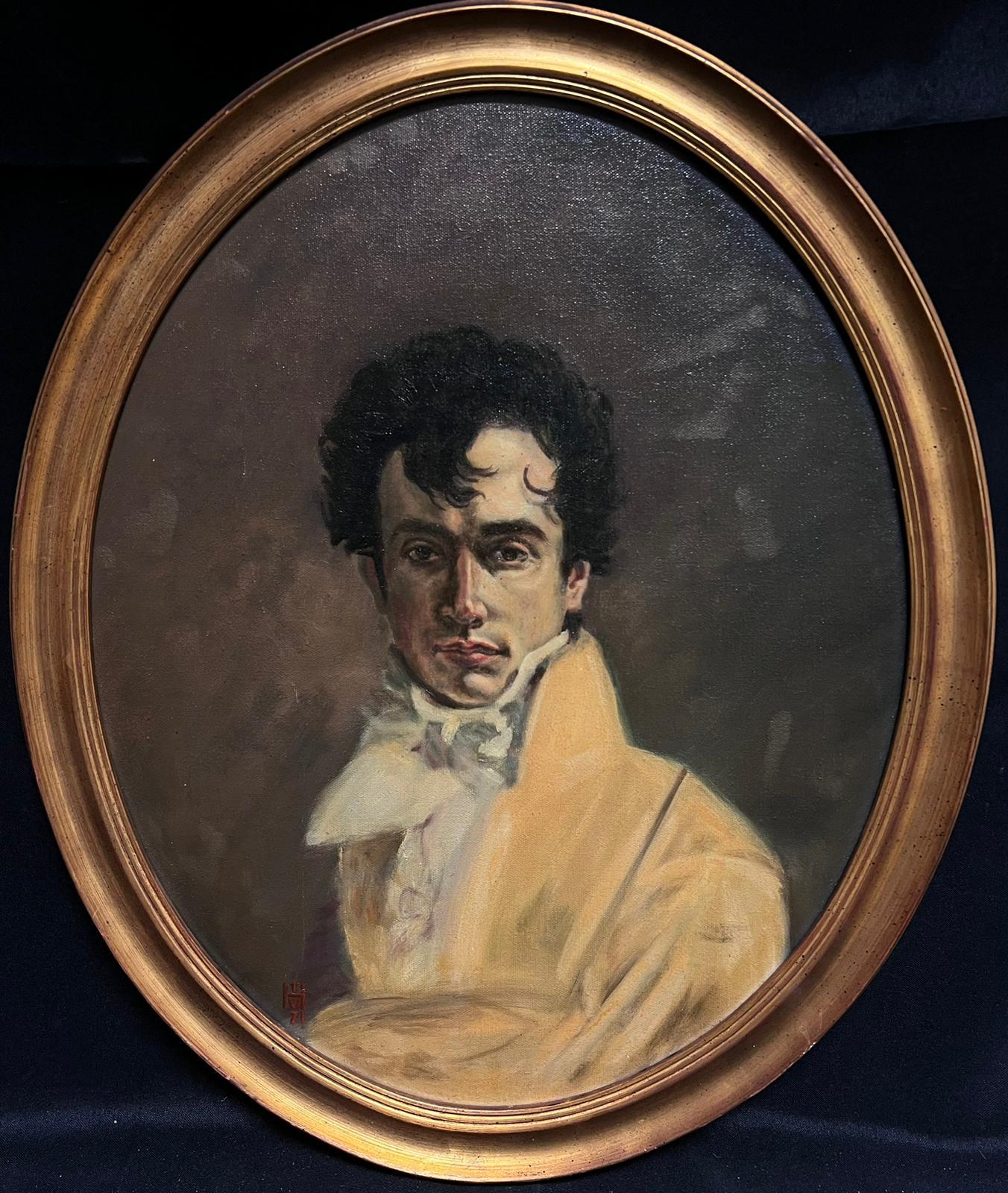British School Portrait Painting - Oval Portrait Vintage British Oil Painting Portrait of Dapper Dashing Gentleman