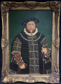 Portrait of Henry VIII of England Huge Oil on Canvas Gilt Framed Painting