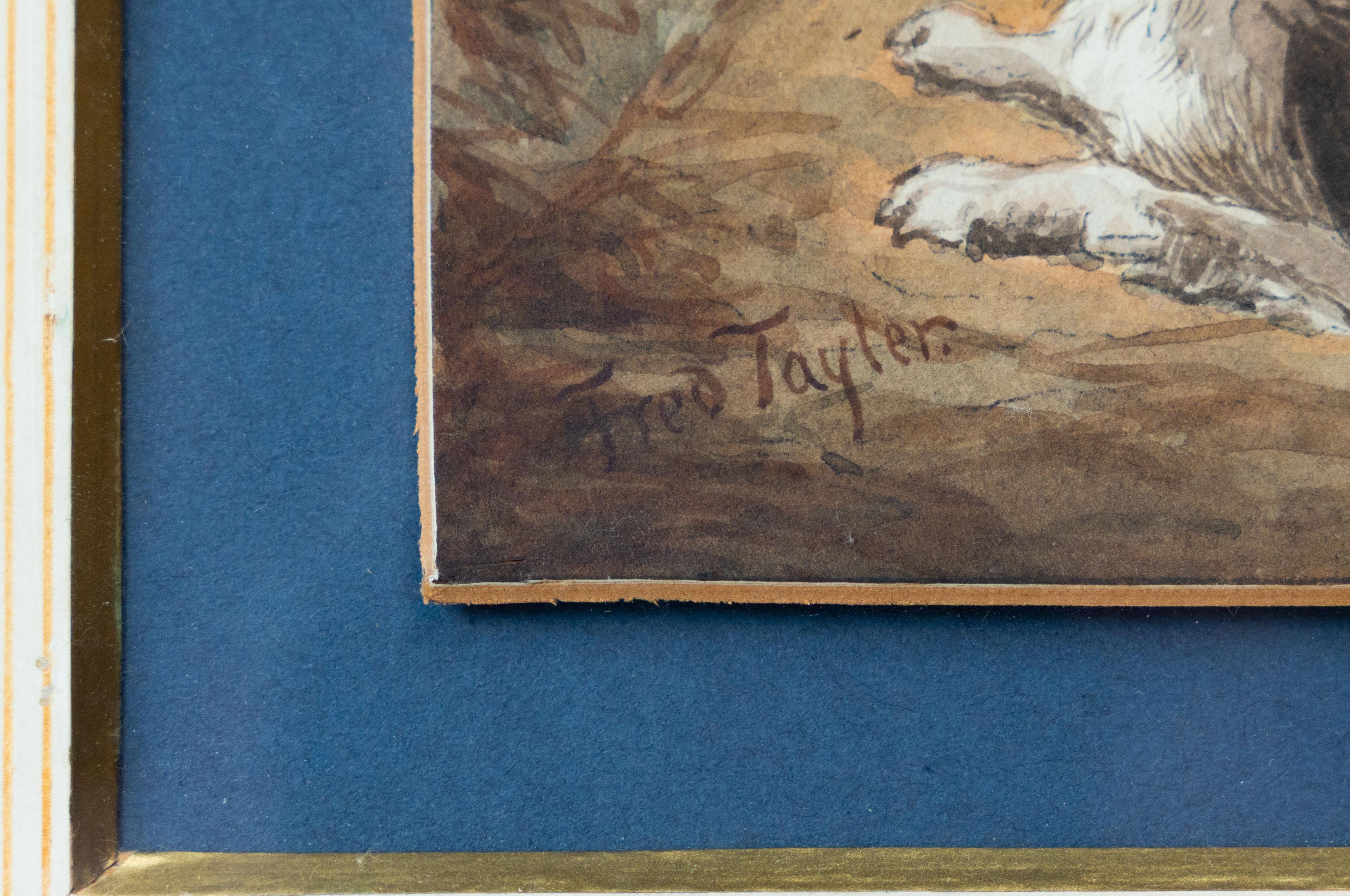 Escena rural, English School Siglo XIX, acuarela, firmada John Fred Tayler - Animal Painting Beige de British School