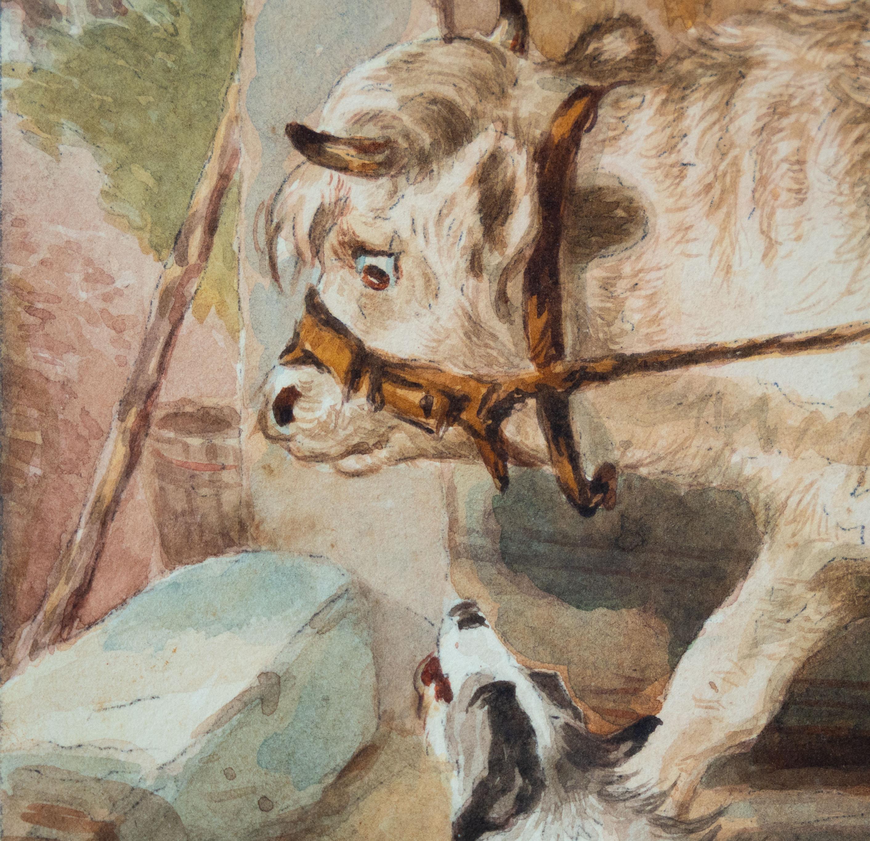 Escena rural, English School Siglo XIX, acuarela, firmada John Fred Tayler en venta 2