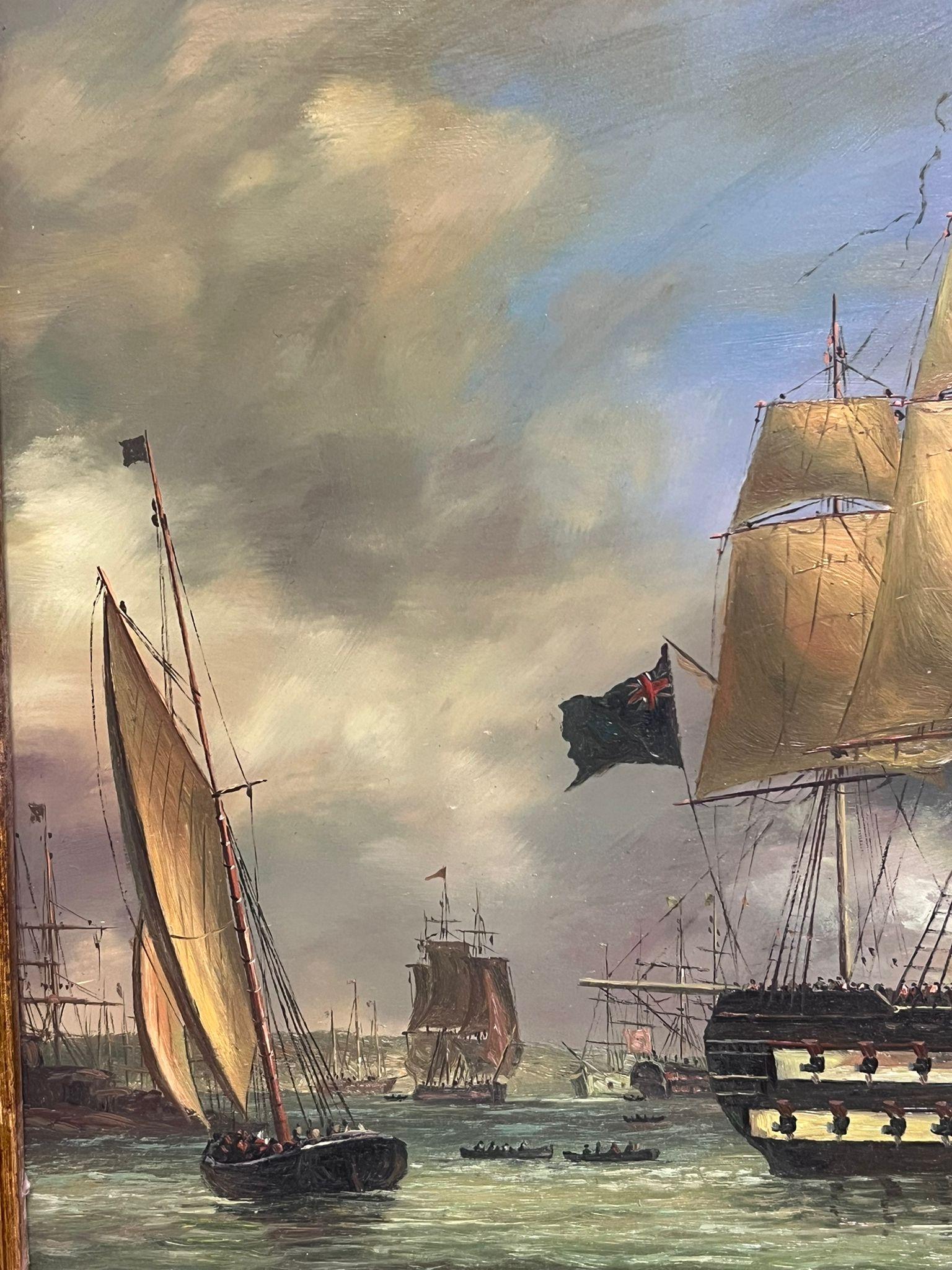 Il saluto serale dei cannoni Nave navale classica in porto Pittura ad olio classica britannica 6