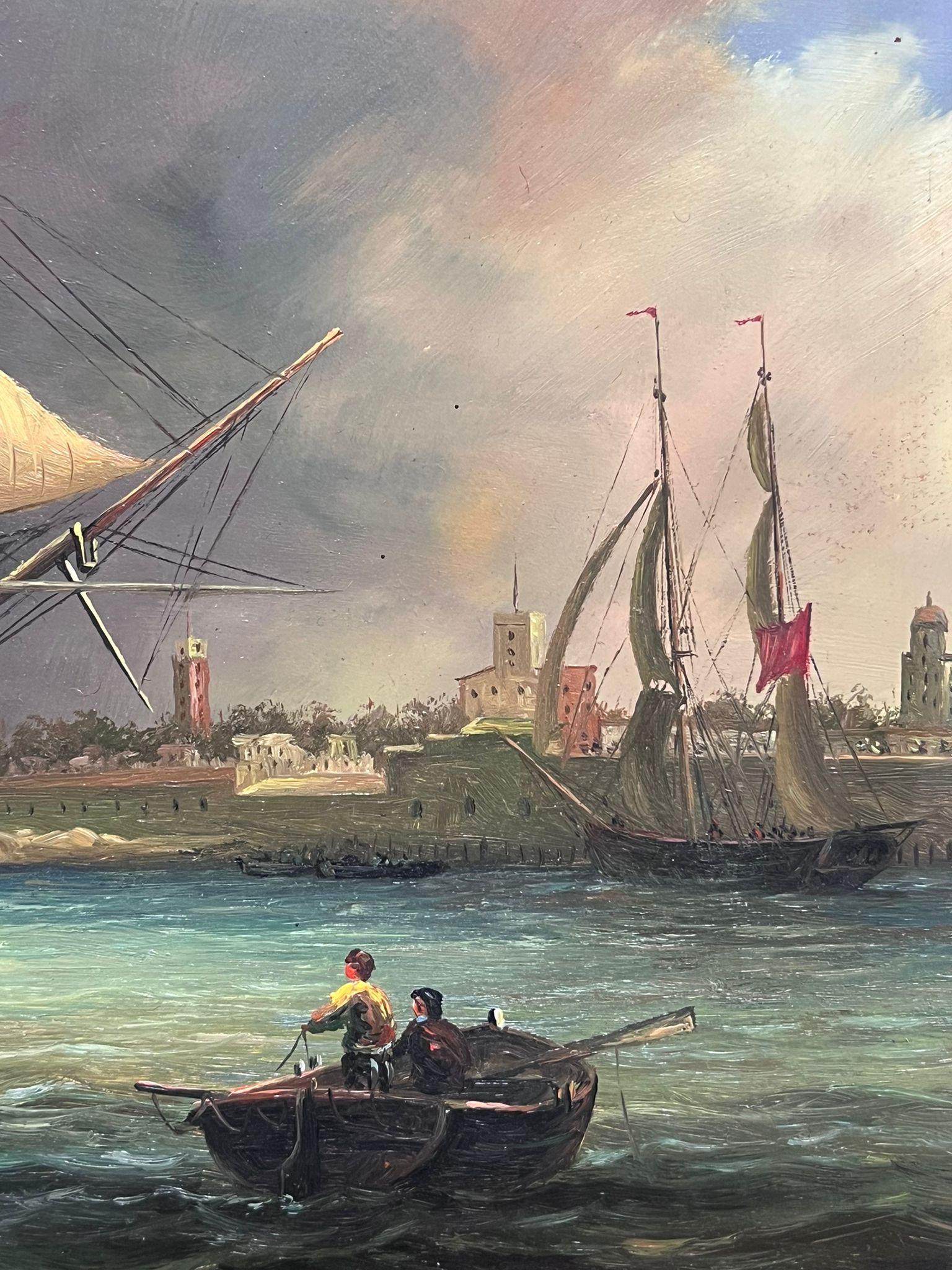 Il saluto serale dei cannoni Nave navale classica in porto Pittura ad olio classica britannica 4