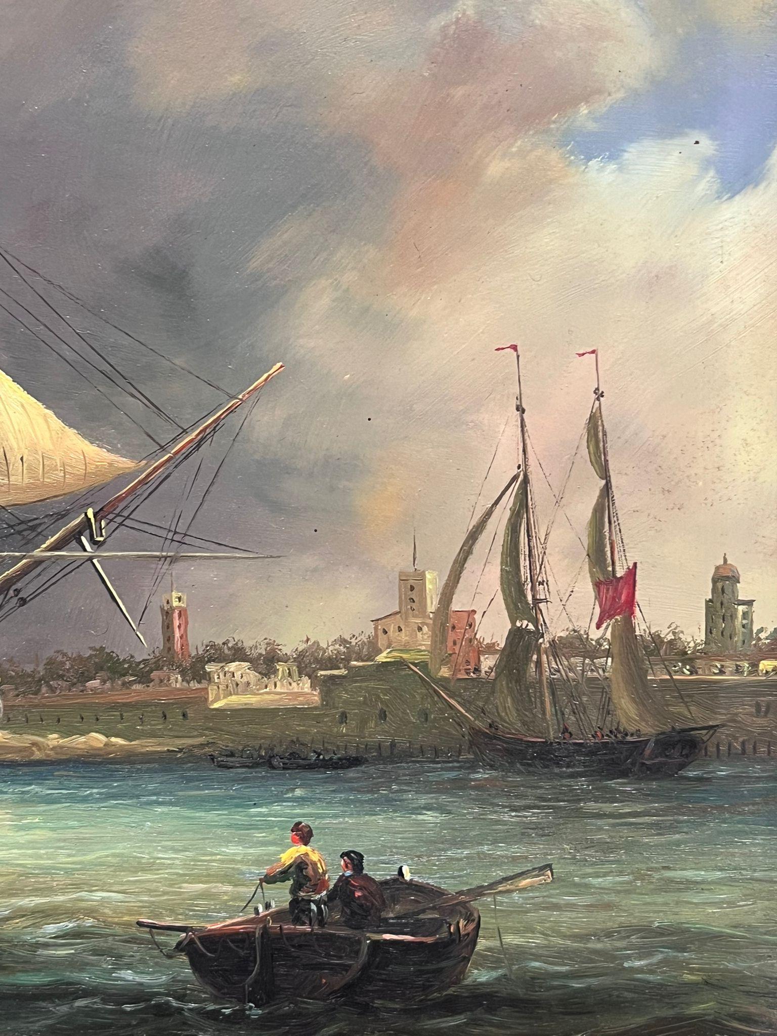 Il saluto serale dei cannoni Nave navale classica in porto Pittura ad olio classica britannica 5