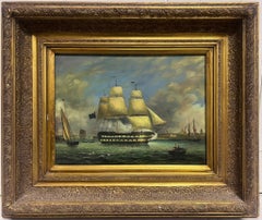 The Evening Gun Salute Klassisches Marineschiff im Hafen Klassisches britisches Ölgemälde