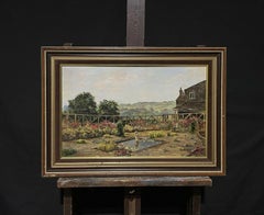 Country House Garden and Terrace Far Reaching Panoramic Landscape Views, oil