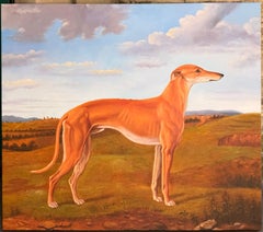 Huge English Sporting Dog Oil Painting Tan Greyhound Whippet in Landscape