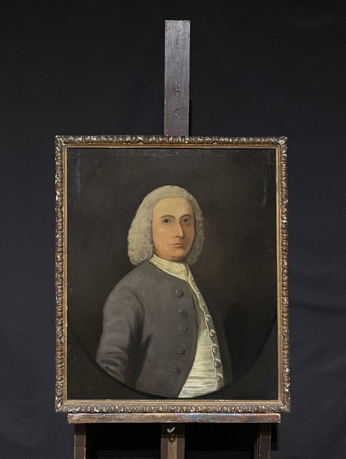 Fine 18th Century British Portrait of a Gentleman in Grey Jacket, large oil - Painting by British School