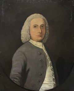 Fine 18th Century British Portrait of a Gentleman in Grey Jacket, large oil