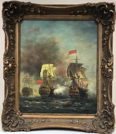 Classic Naval Maritime Battle Scene Napoleonic War Ships at Sea, Large Oil 