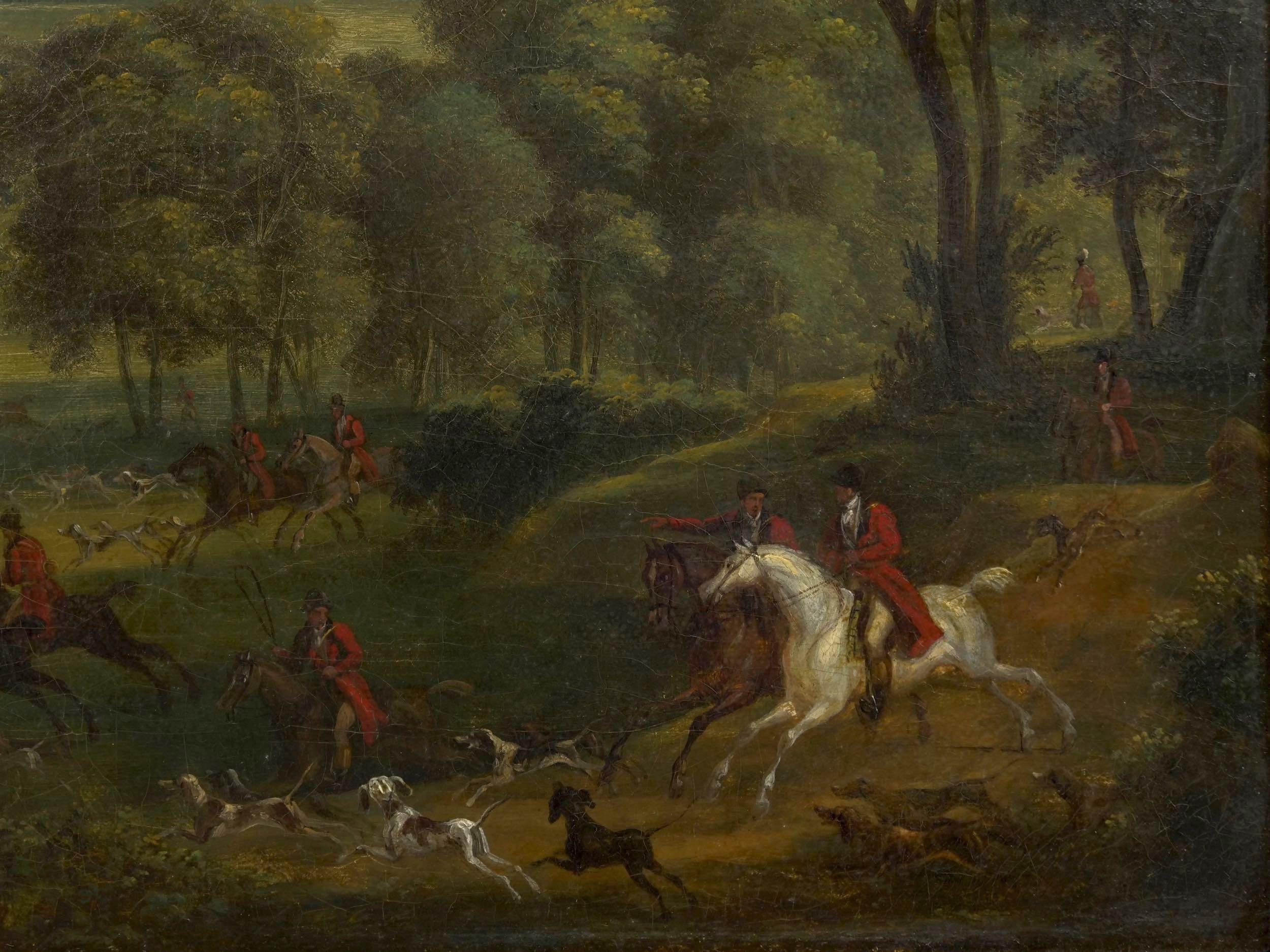 British Colonial British School Antique Oil Landscape Painting of “A Hunting Party