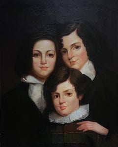 Portrait de famille d'enfants, grande peinture à l'huile sur toile